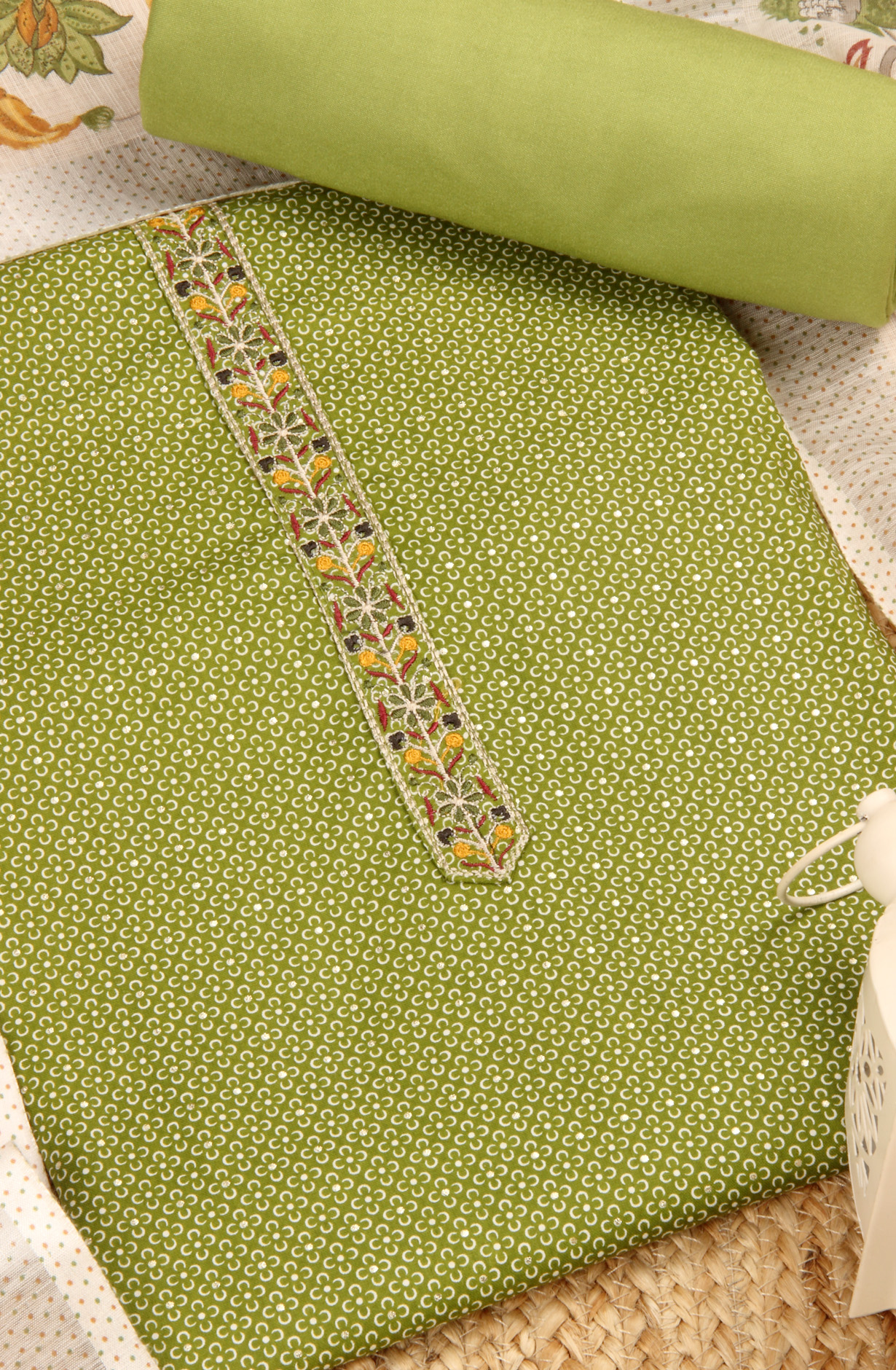 Mehndi Green Cotton Printed Salwar Dress Material - 983-4569