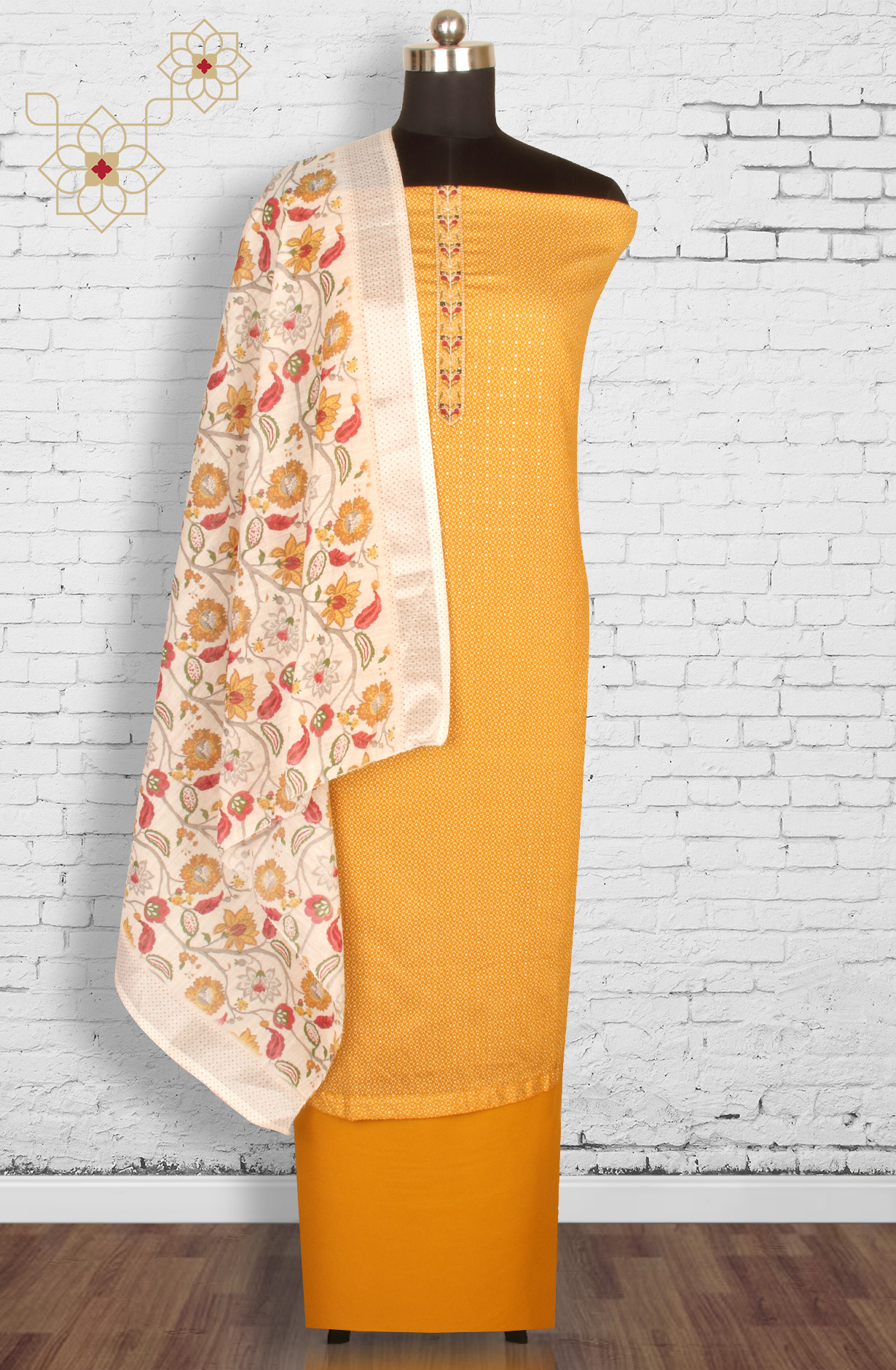 Mustard Cotton Printed Salwar Dress Material - 983-4569A