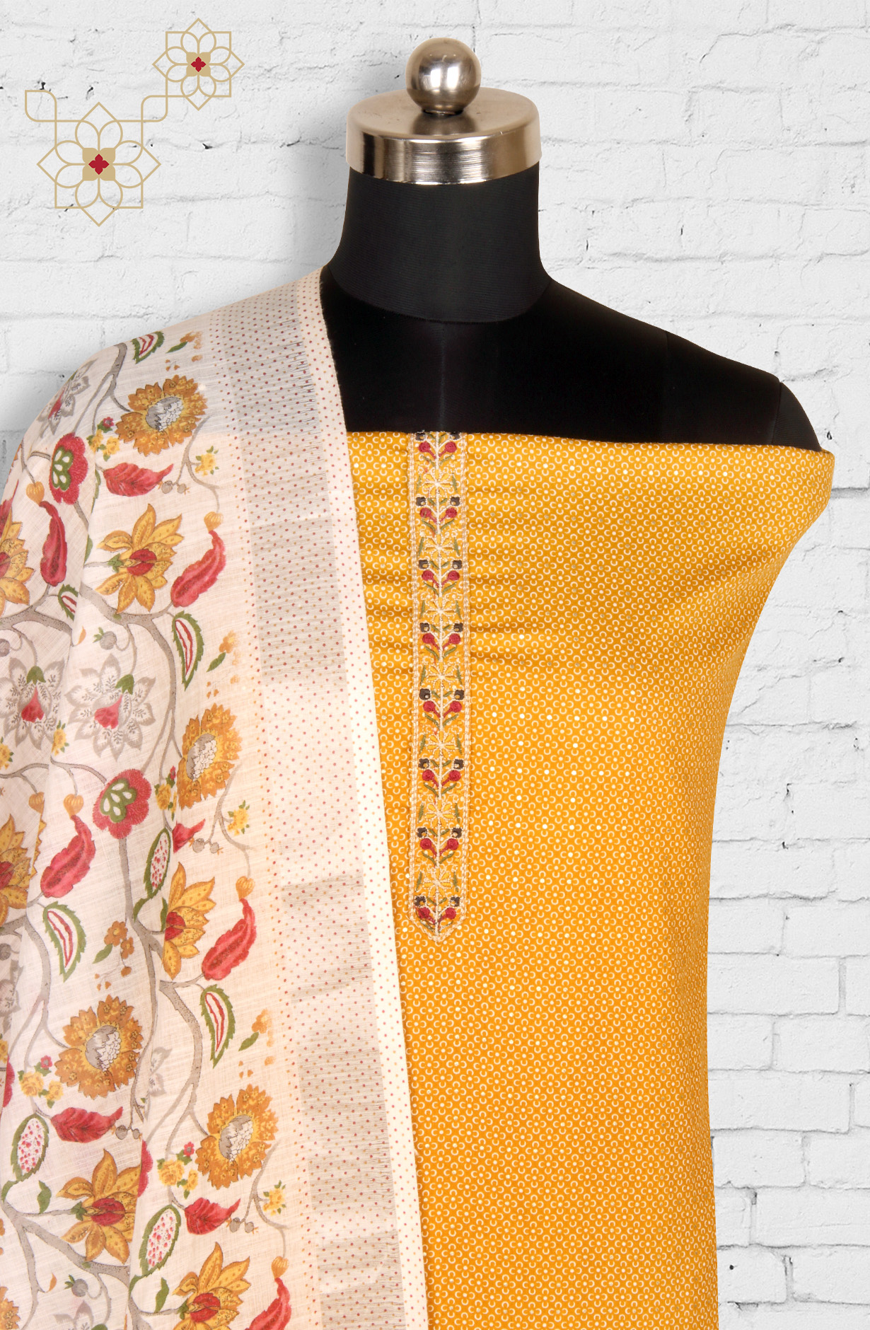 Mustard Cotton Printed Salwar Dress Material - 983-4569A