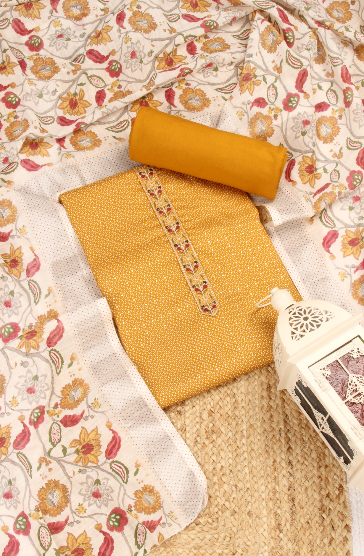 Mustard Cotton Printed Salwar Dress Material - 983-4569A