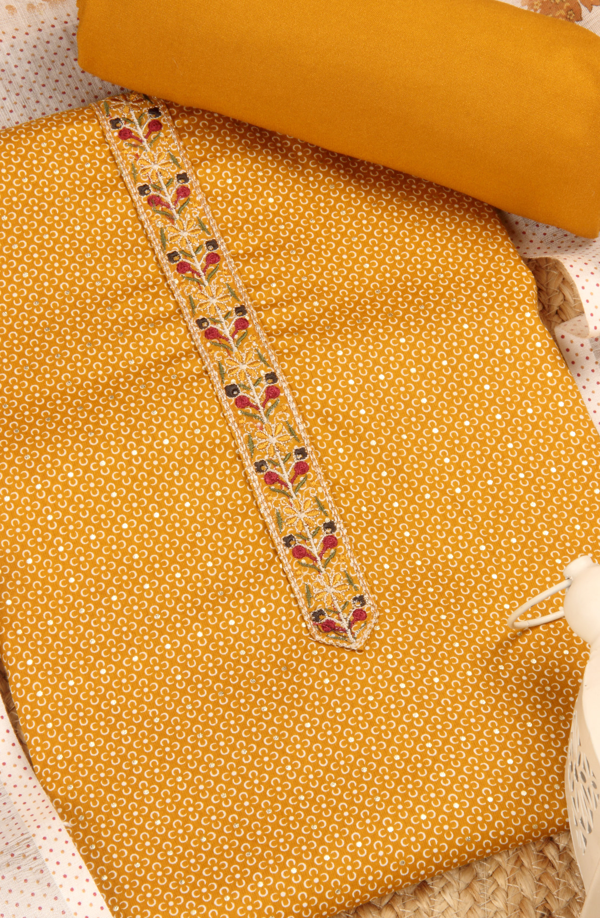 Mustard Cotton Printed Salwar Dress Material - 983-4569A