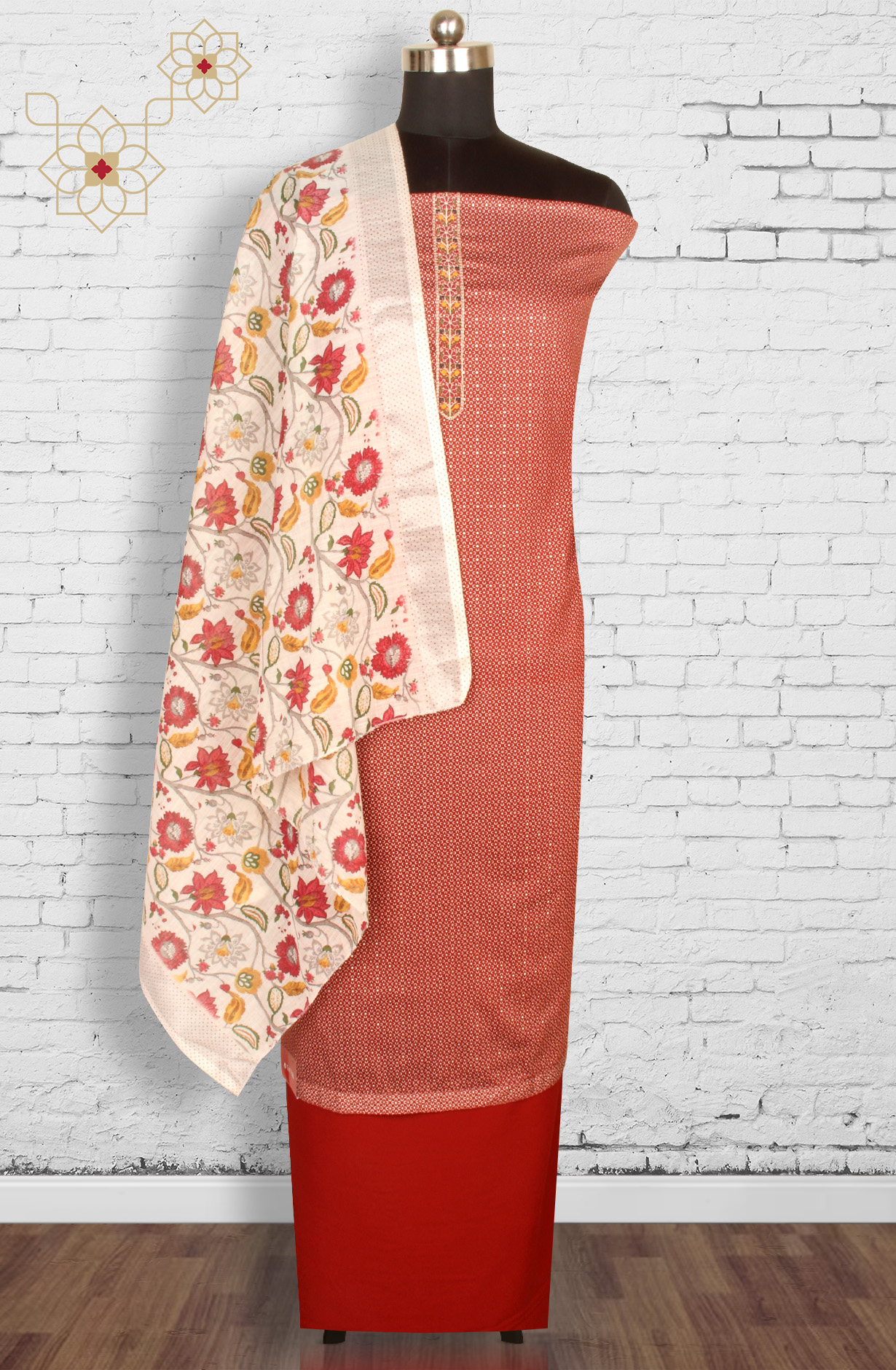 Rust Cotton Printed Salwar Dress Material - 983-4569B