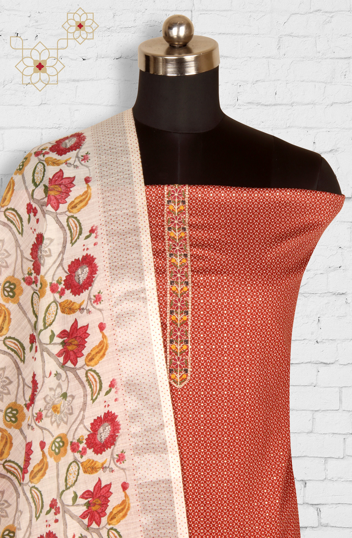 Rust Cotton Printed Salwar Dress Material - 983-4569B