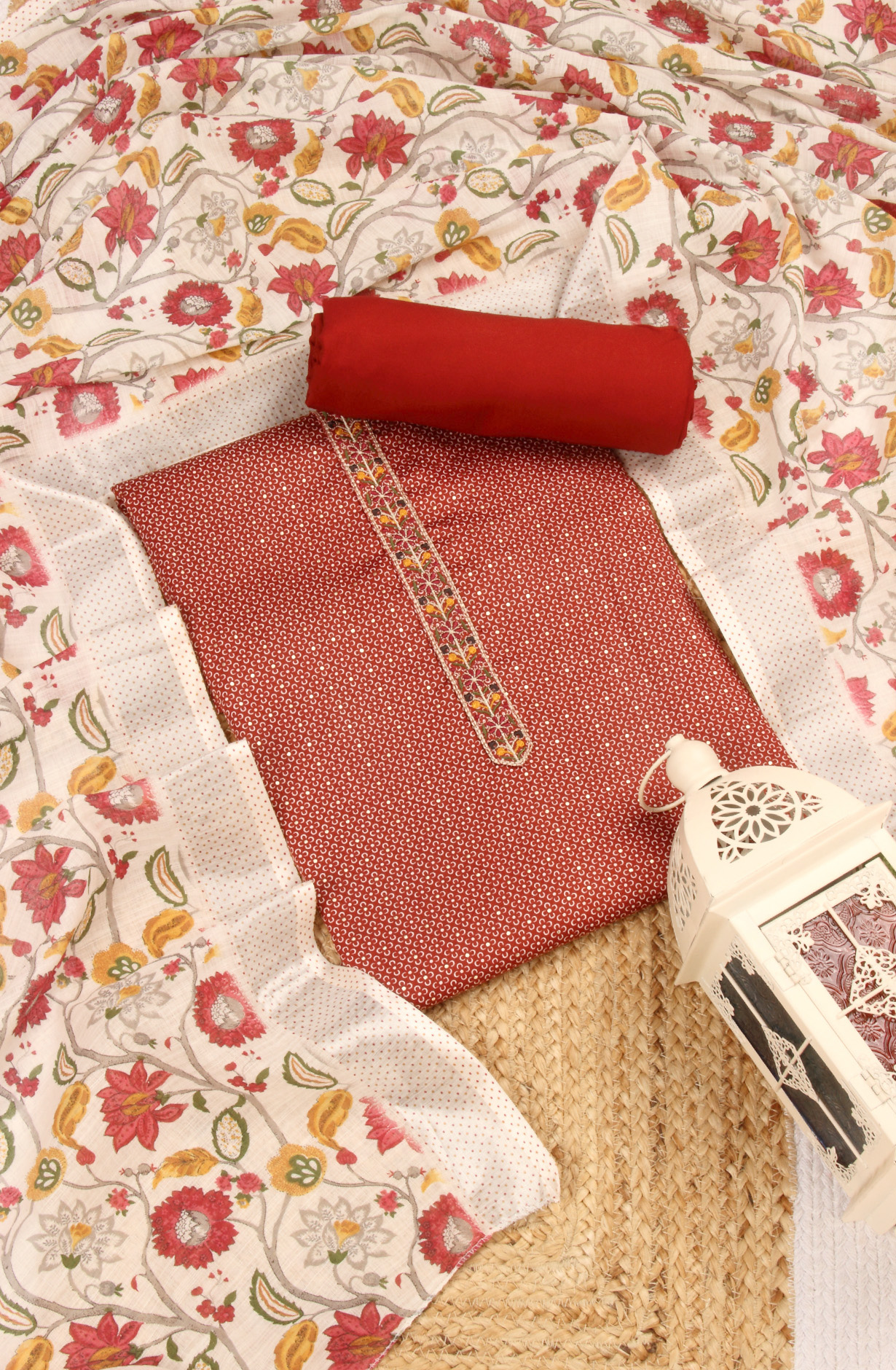 Rust Cotton Printed Salwar Dress Material - 983-4569B