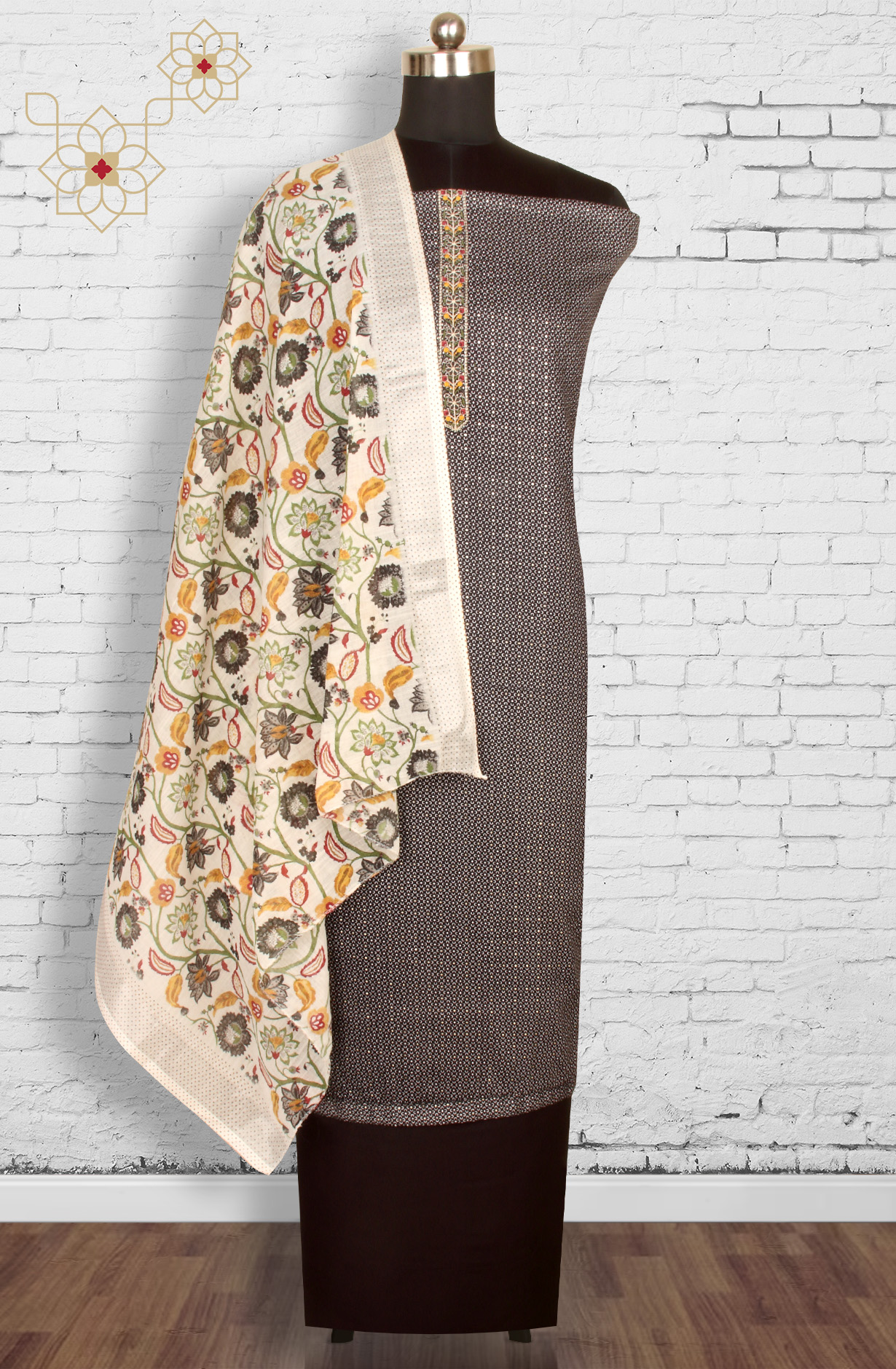 Black Cotton Printed Salwar Dress Material - 983-4569C