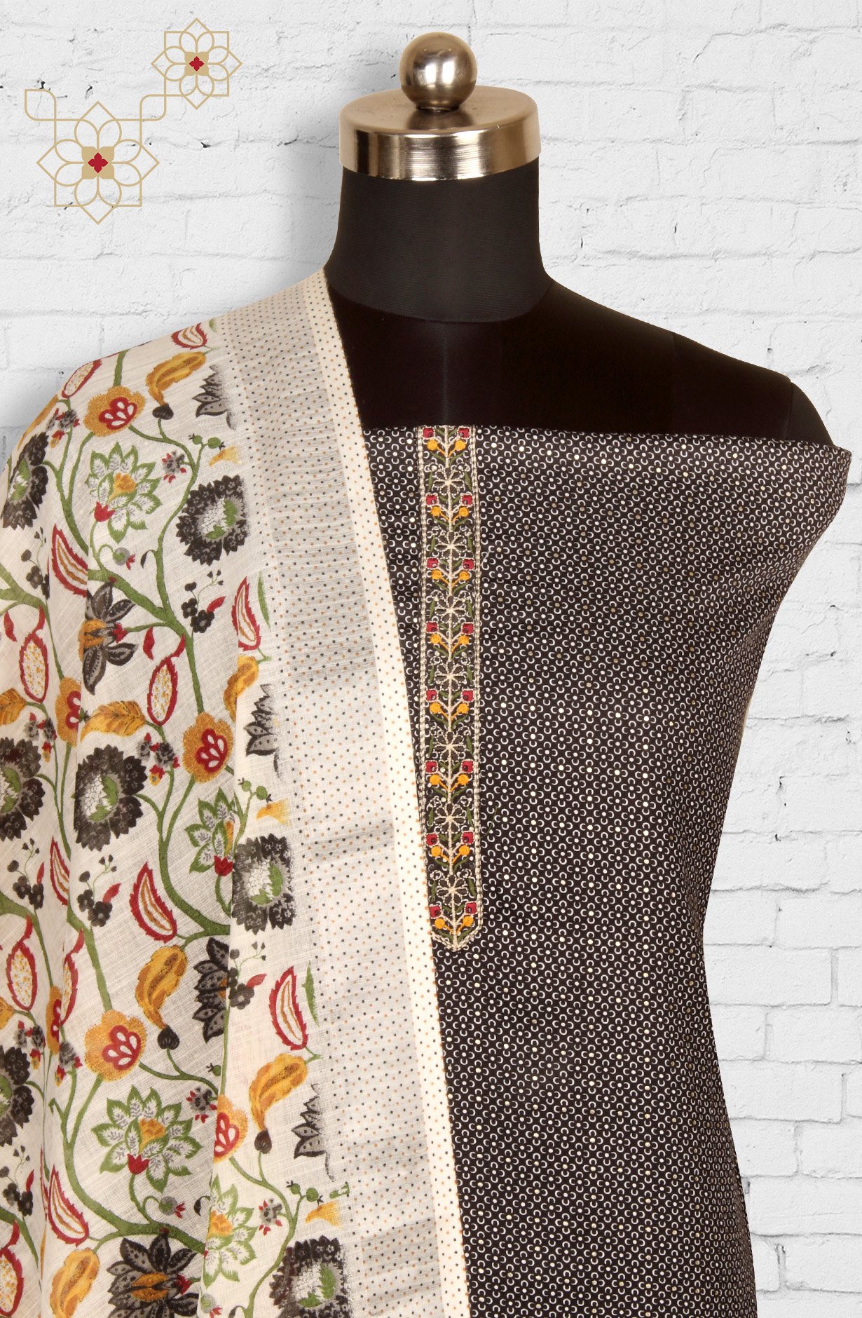 Black Cotton Printed Salwar Dress Material - 983-4569C