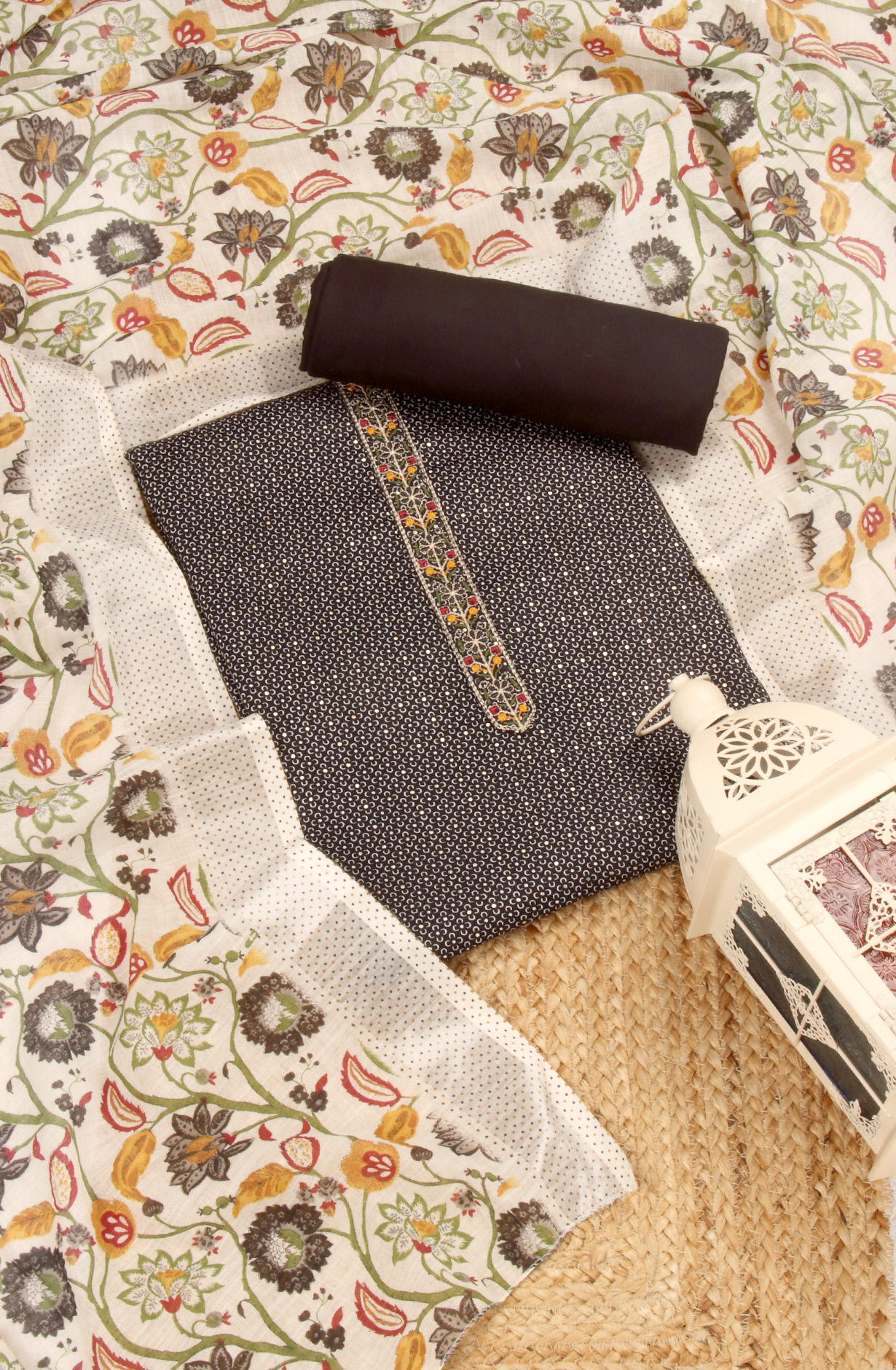 Black Cotton Printed Salwar Dress Material - 983-4569C