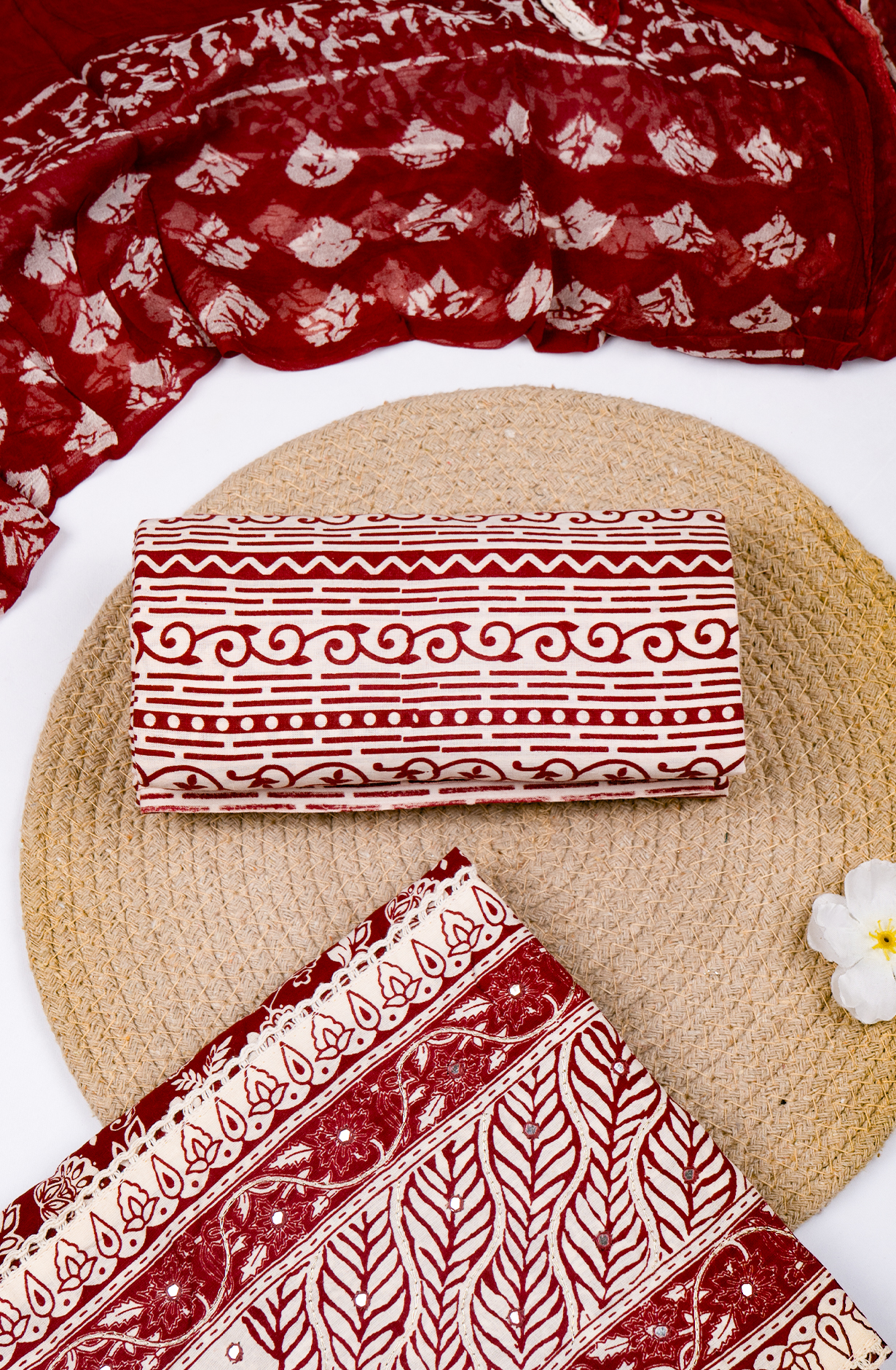 Wine Cotton Printed Suit- Set with Cotton Dupatta - 983-4807-24a