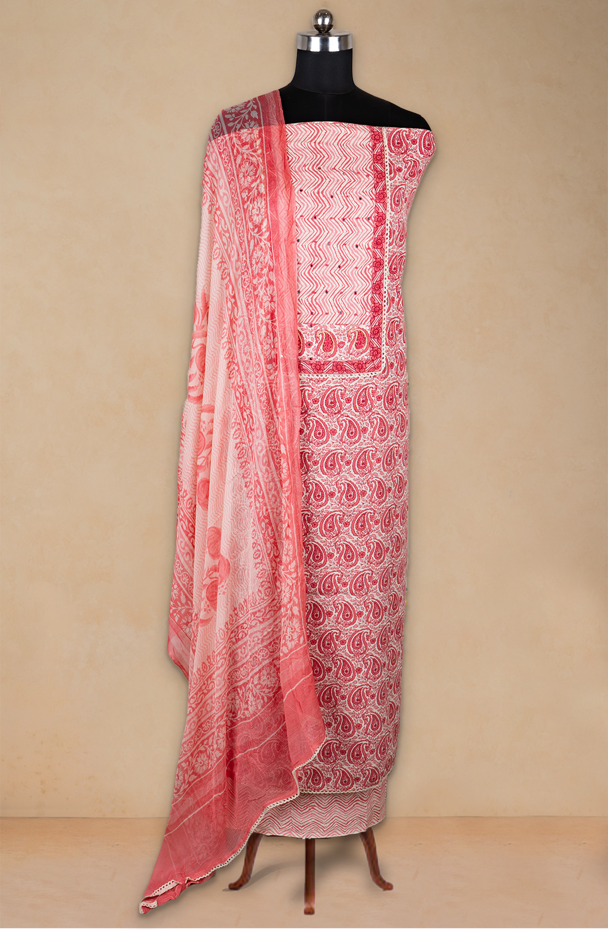 Pink Cotton Printed Suit- Set with Cotton Dupatta - 983-4807-26A