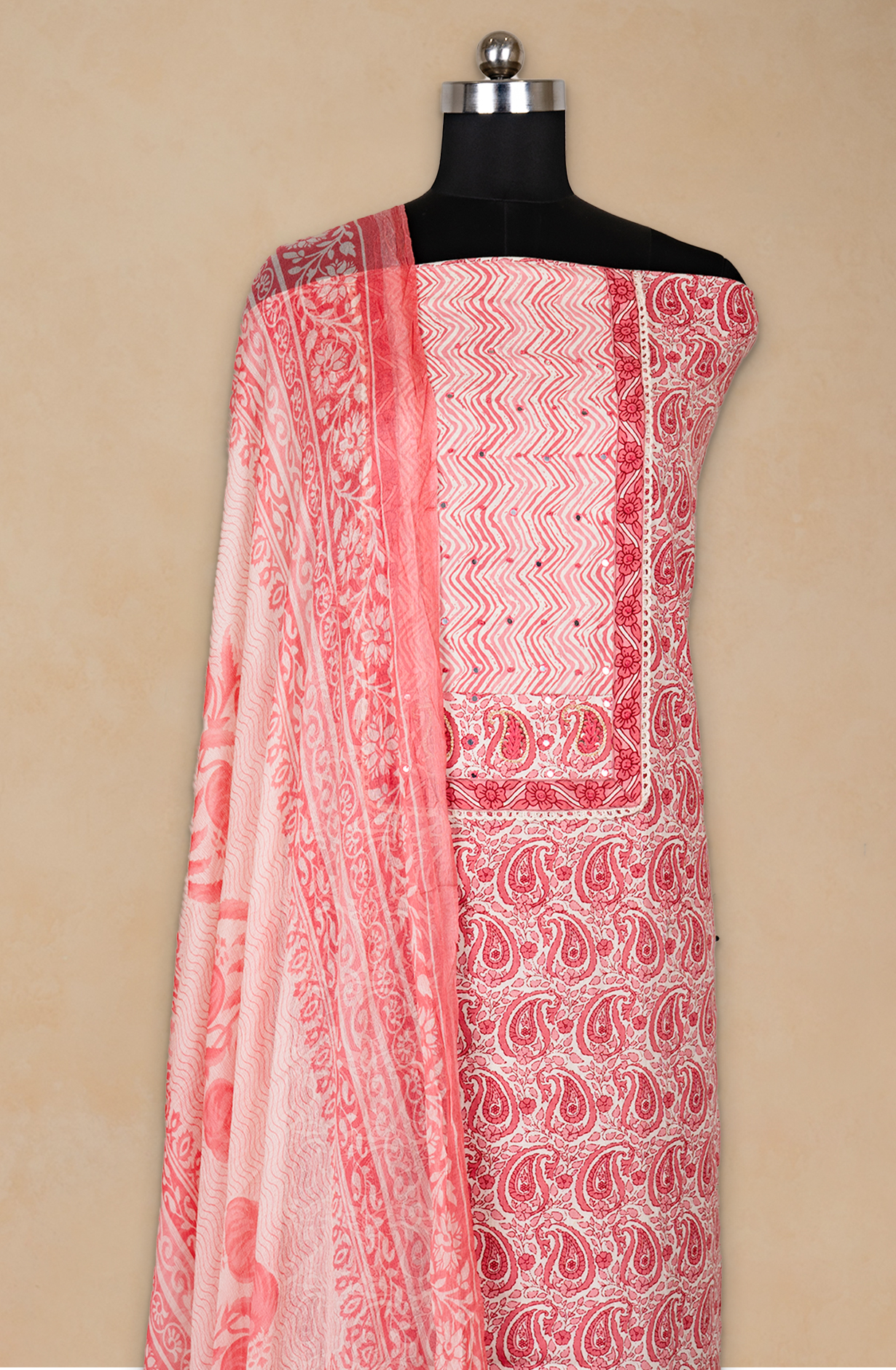 Pink Cotton Printed Suit- Set with Cotton Dupatta - 983-4807-26A
