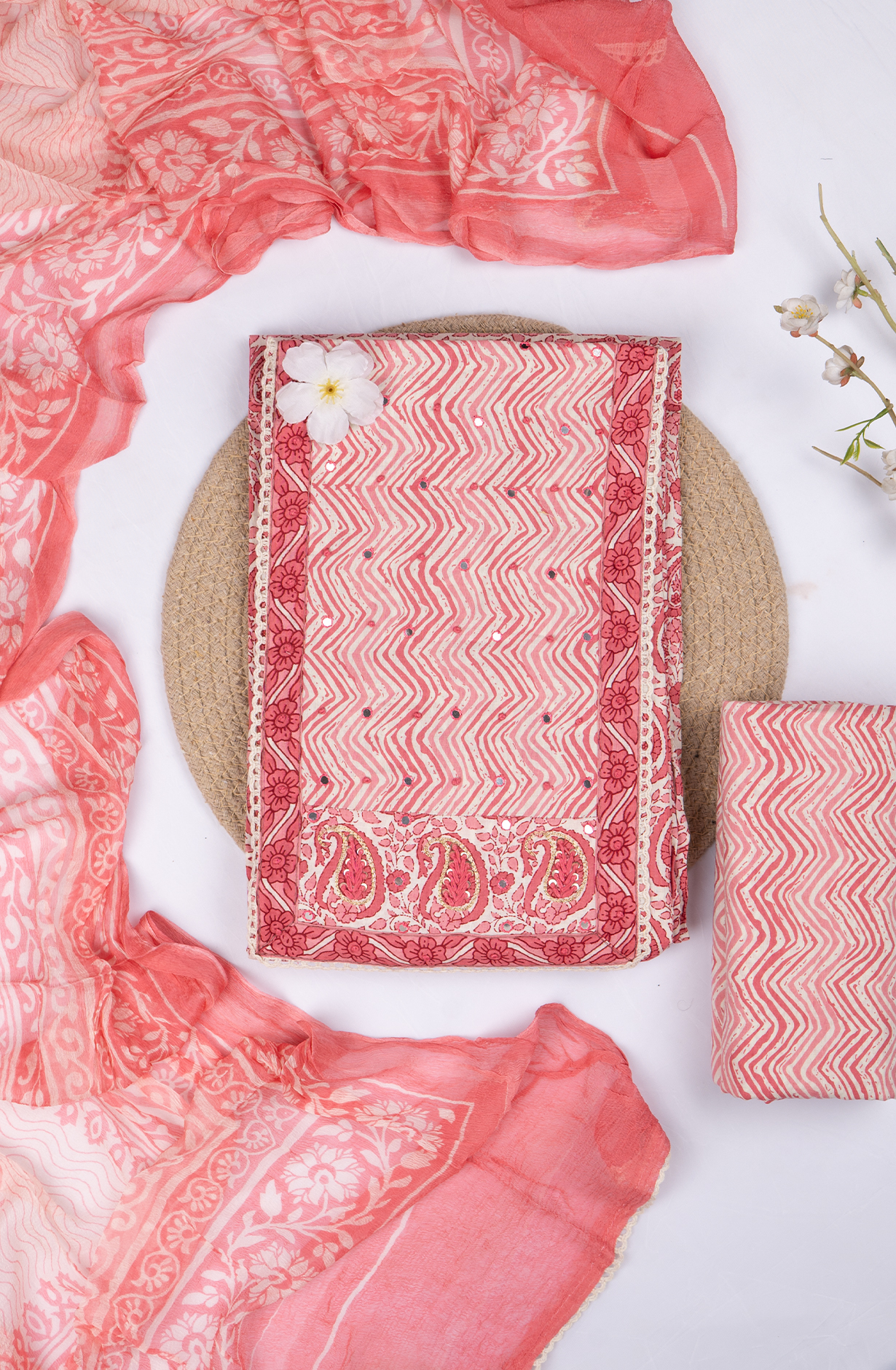 Pink Cotton Printed Suit- Set with Cotton Dupatta - 983-4807-26A