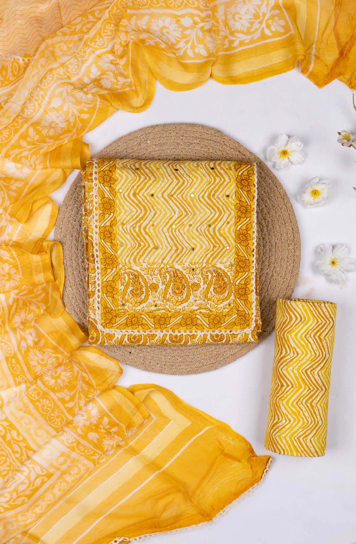 Mustard Cotton Printed Suit- Set with Cotton Dupatta -983-4807-26D