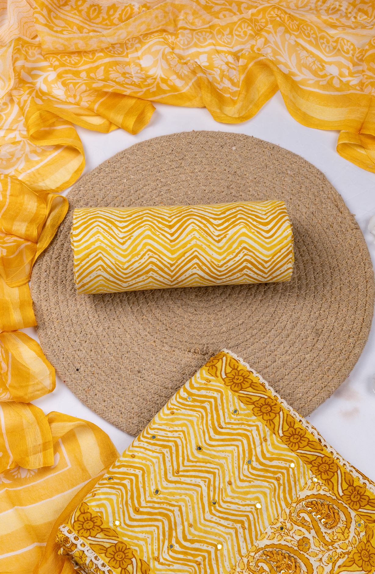 Mustard Cotton Printed Suit- Set with Cotton Dupatta -983-4807-26D