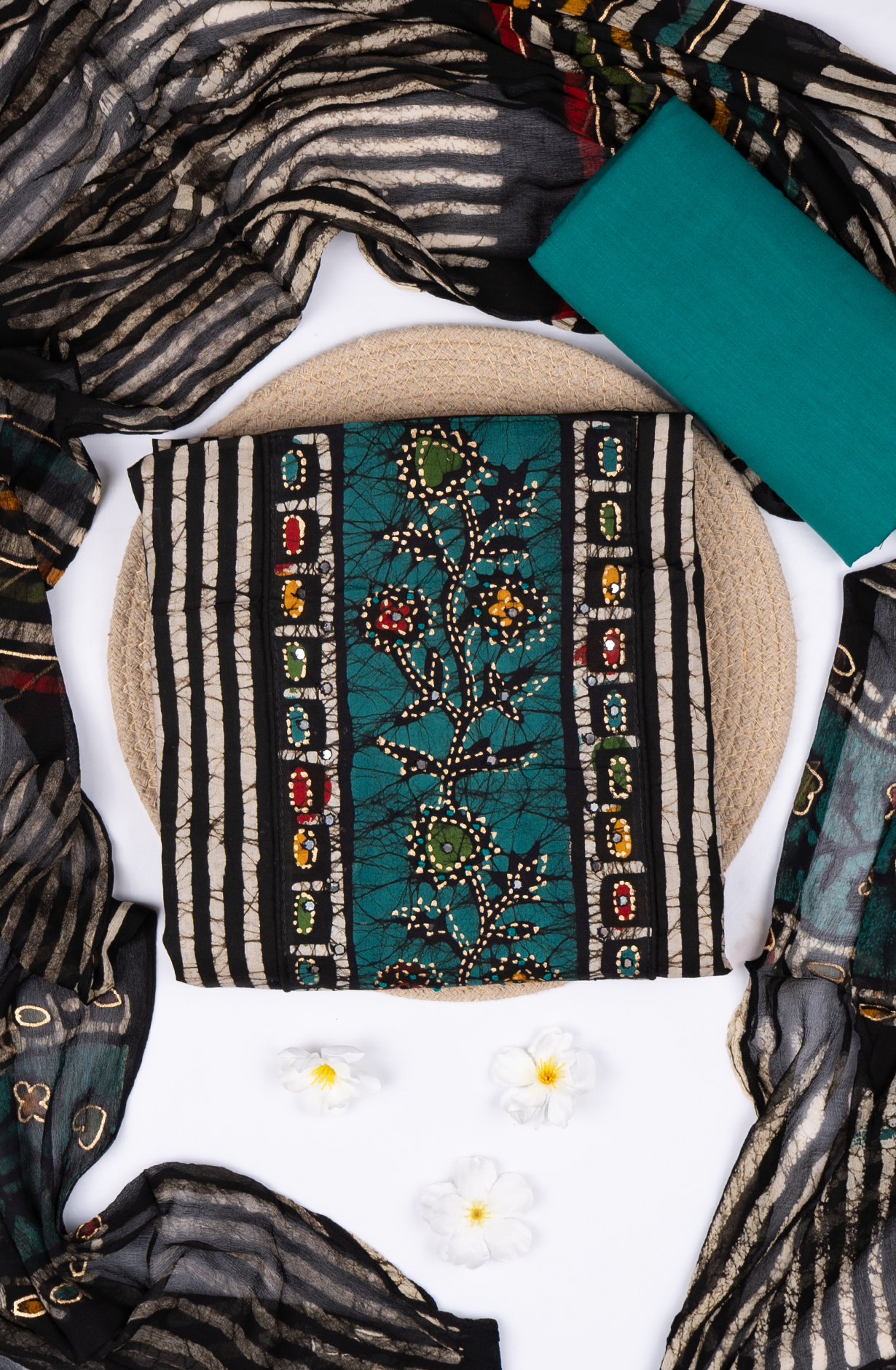 Black Cotton Printed Suit Set with Dupatta -983-4814-5B