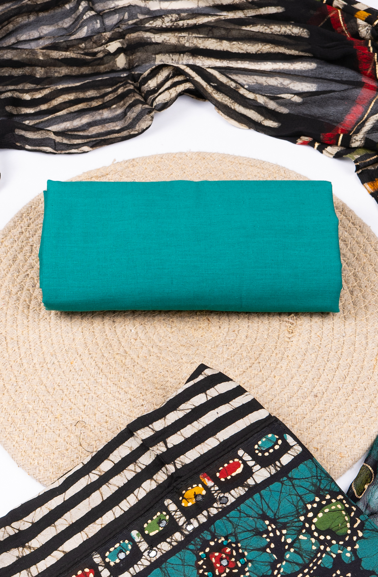 Black Cotton Printed Suit Set with Dupatta -983-4814-5B