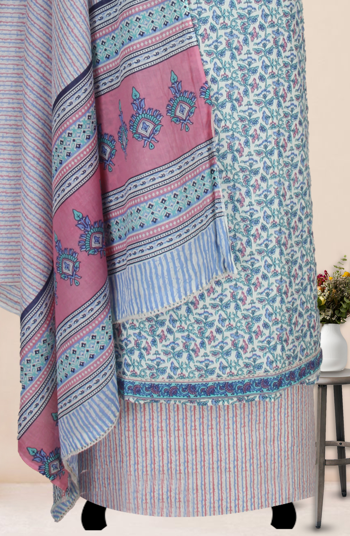 Multicolor Cotton Printed Salwar Suit Fabric with Dupatta - 983-4934