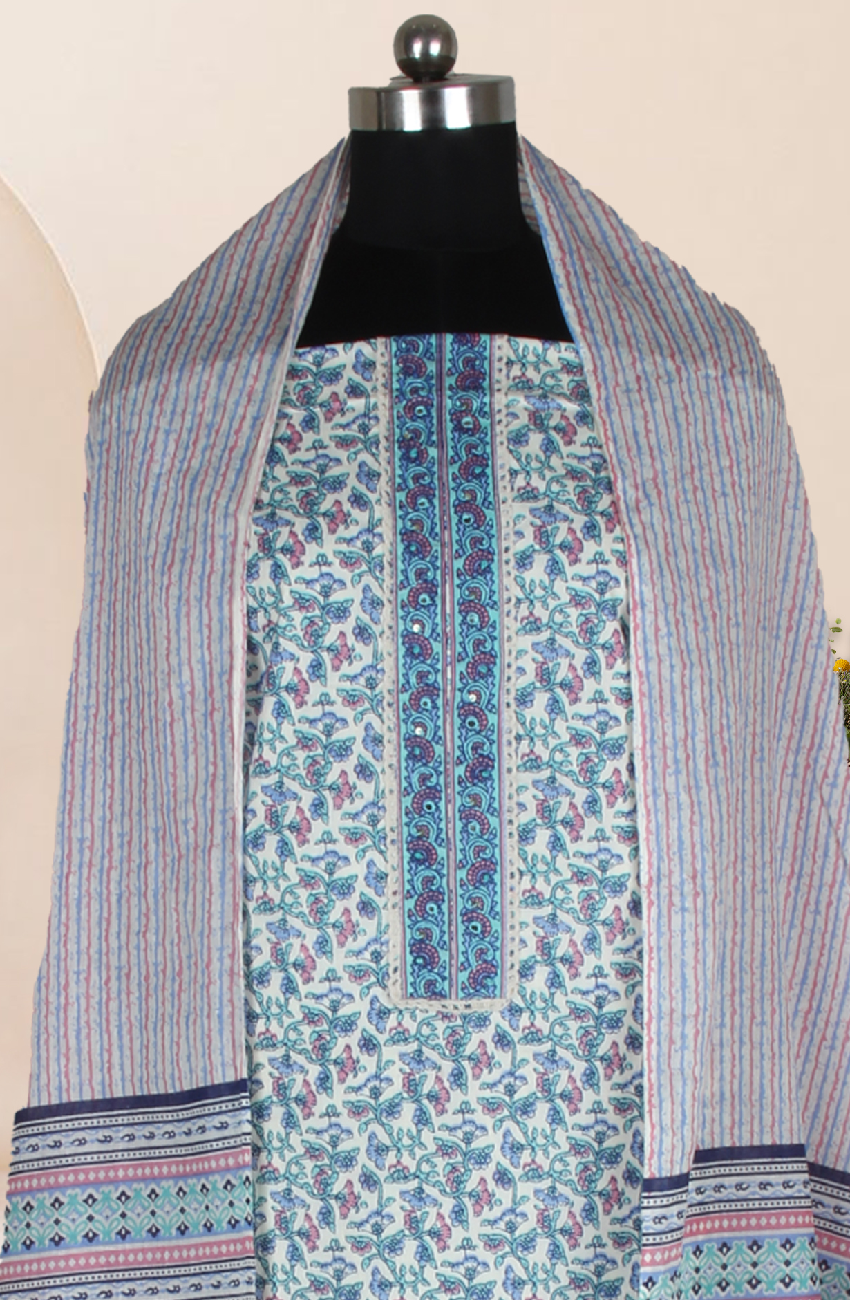 Multicolor Cotton Printed Salwar Suit Fabric with Dupatta - 983-4934