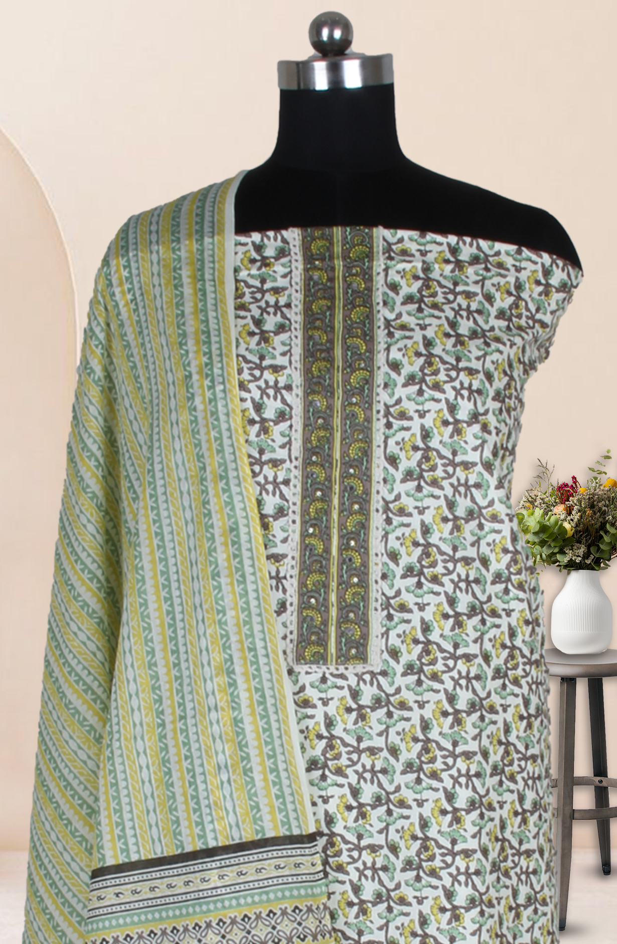 Multicolor Cotton Printed Salwar Suit Fabric with Dupatta - 983-4934B