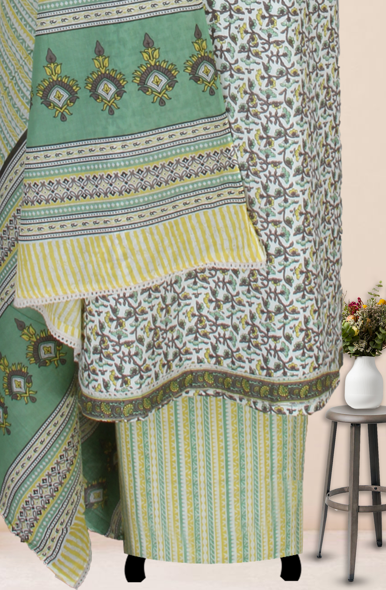 Multicolor Cotton Printed Salwar Suit Fabric with Dupatta - 983-4934B