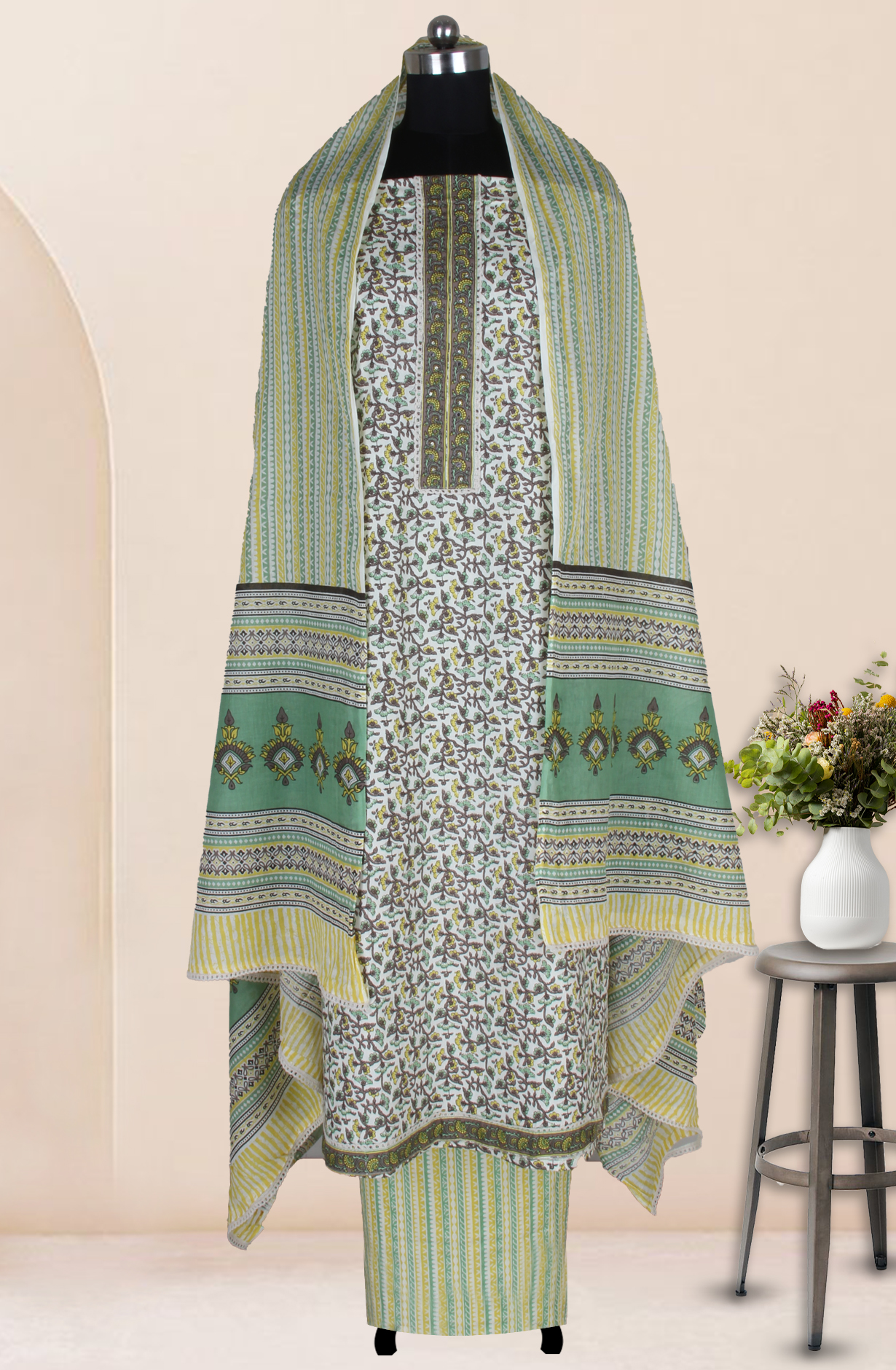 Multicolor Cotton Printed Salwar Suit Fabric with Dupatta - 983-4934B