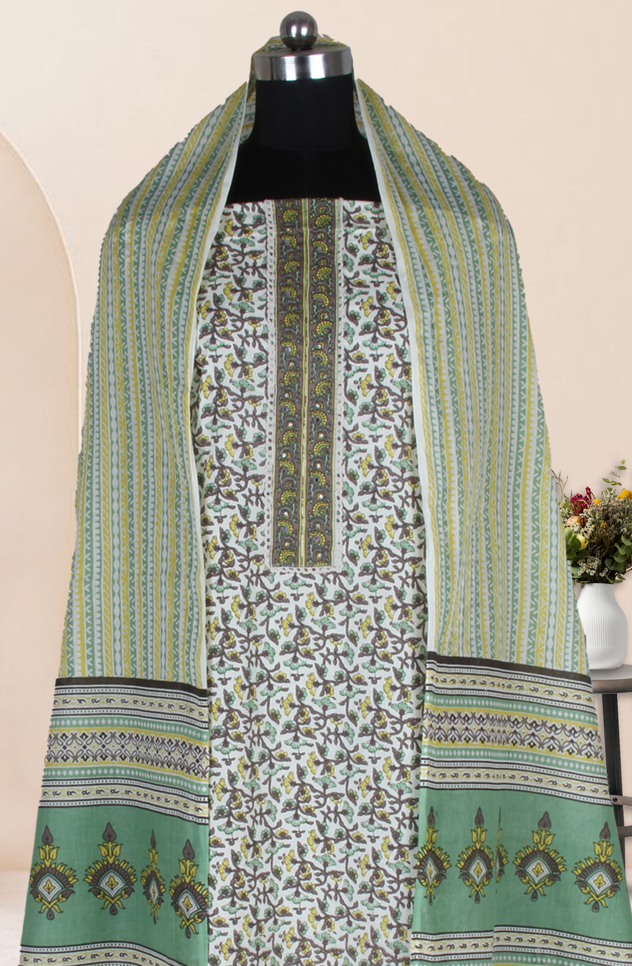 Multicolor Cotton Printed Salwar Suit Fabric with Dupatta - 983-4934B