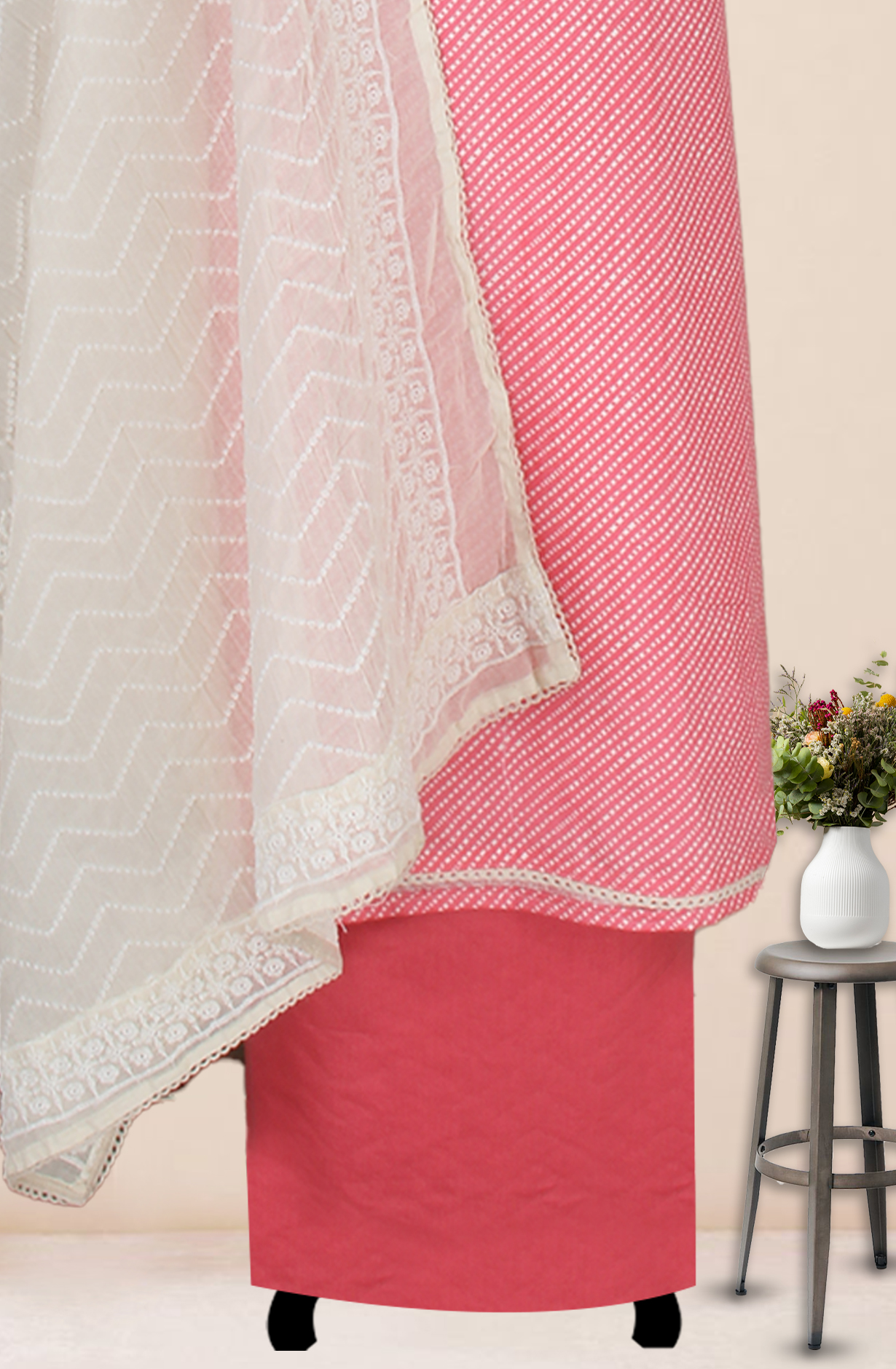 Pink Cotton Printed Unstitched Suit Fabric with Trendy Dupatta - 983-4946