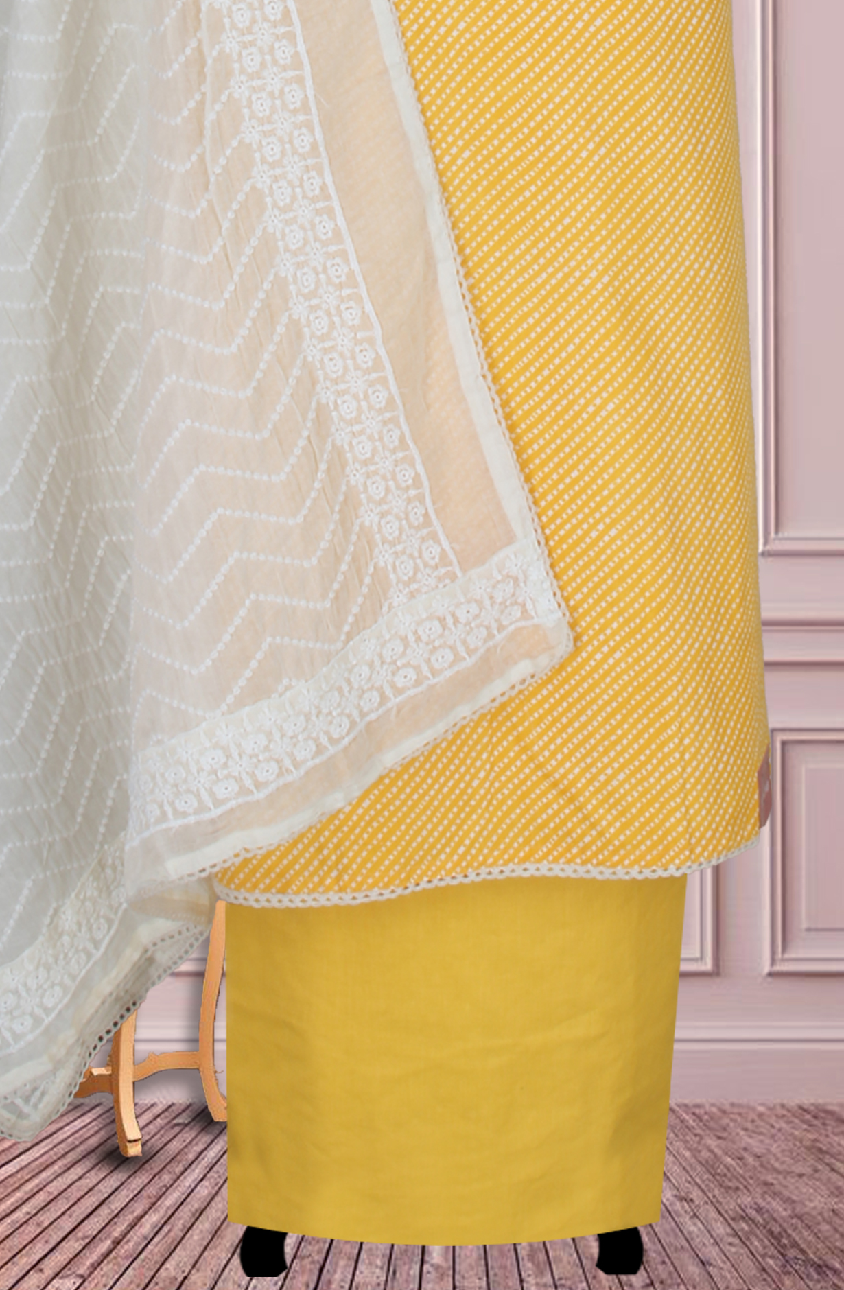 Yellow Cotton Printed Unstitched Suit Fabric with Trendy Dupatta - 983-4946A