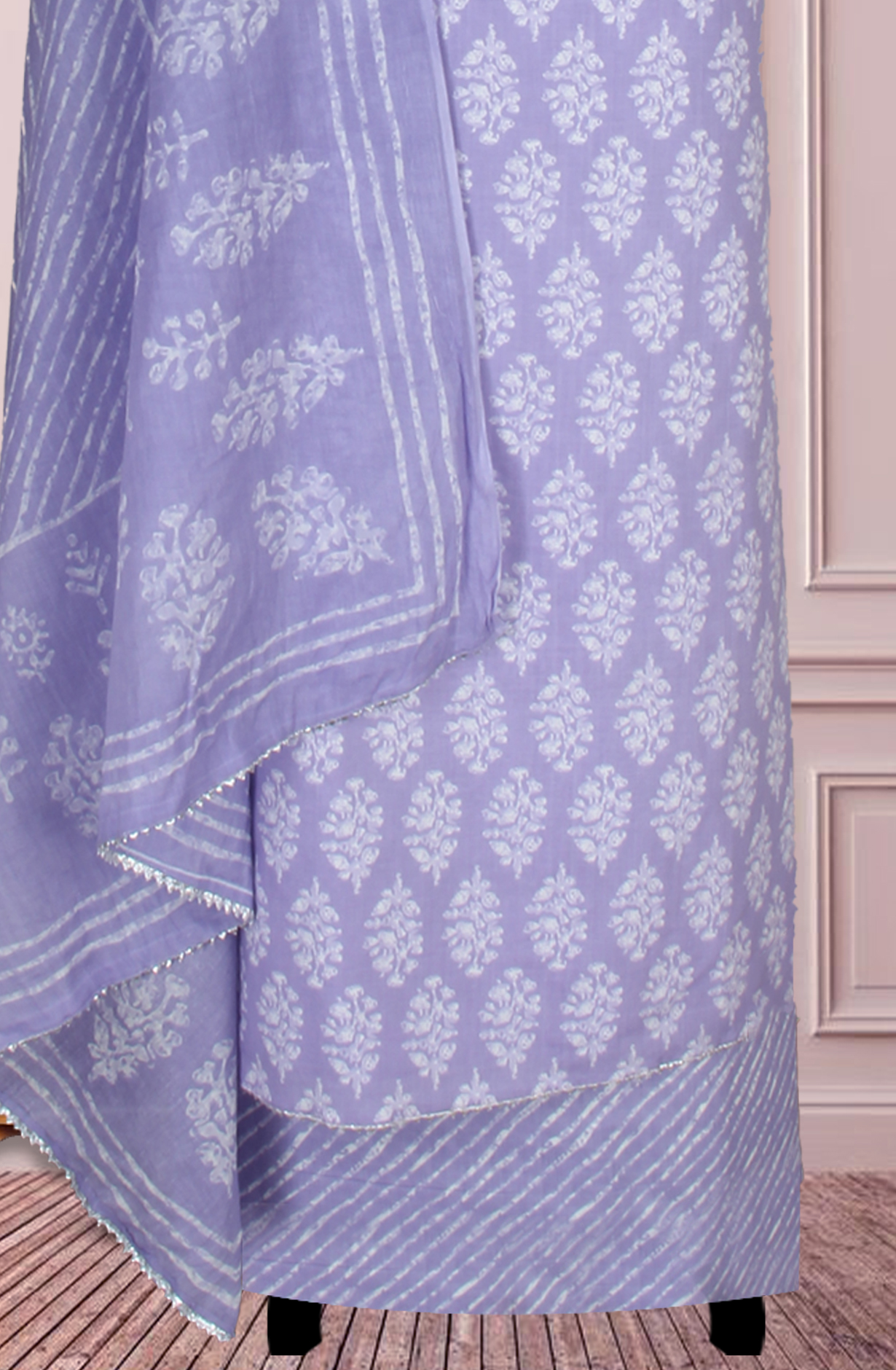Lavender Cotton Printed Salwar Suit Fabric with Dupatta - 983-4978-1C