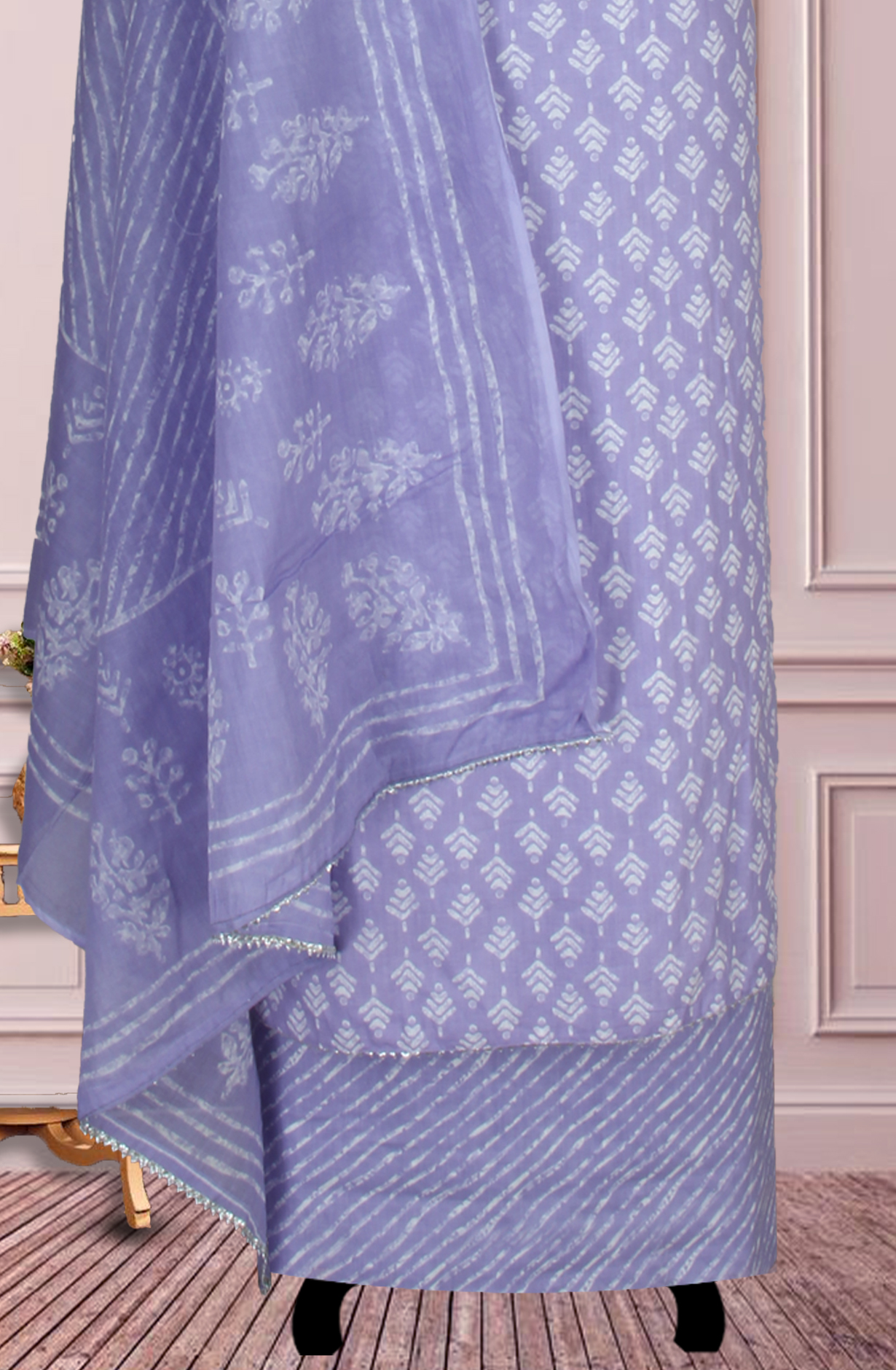 Lavender Cotton Printed Salwar Suit Fabric with Dupatta - 983-4978