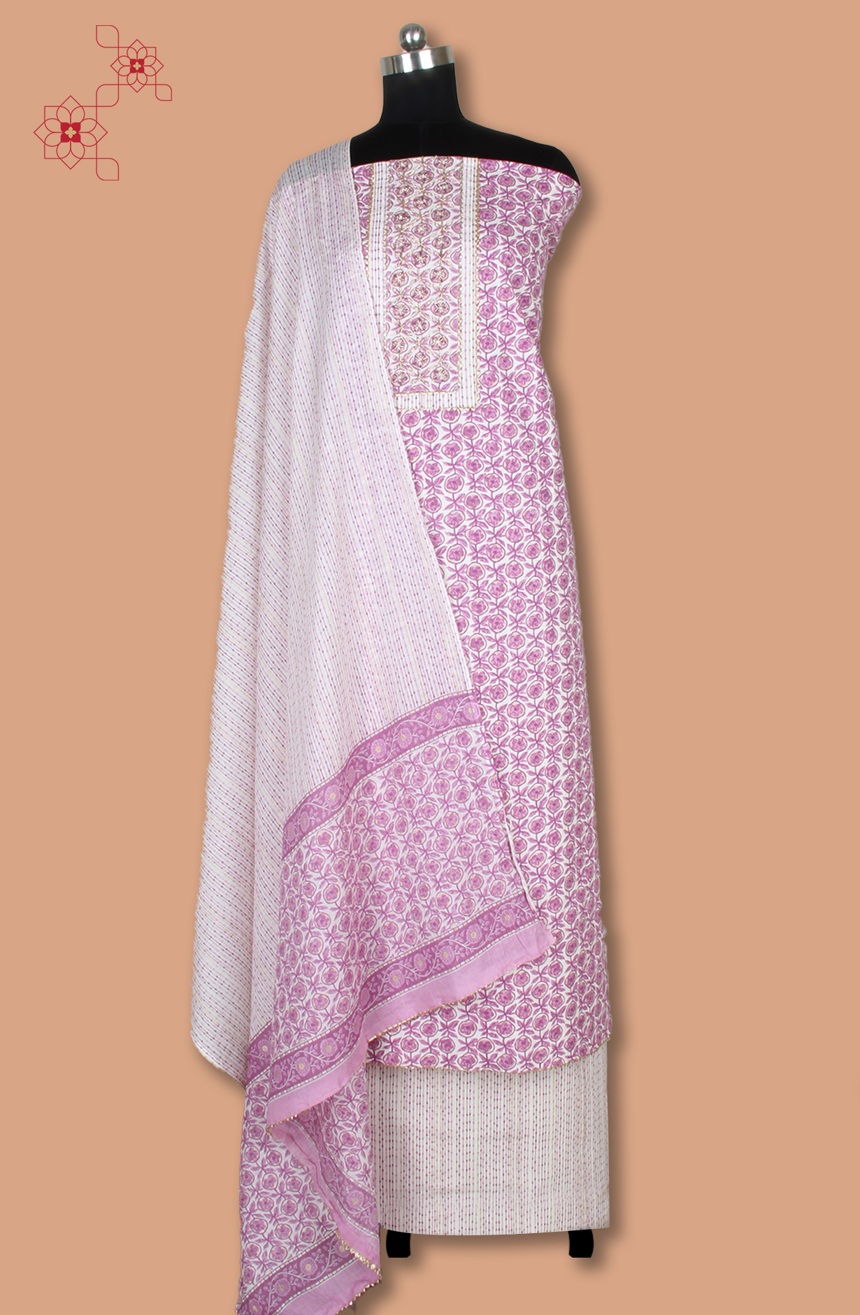 Purple Cotton Printed Unstitched Salwar Dress Material - 983-4994B