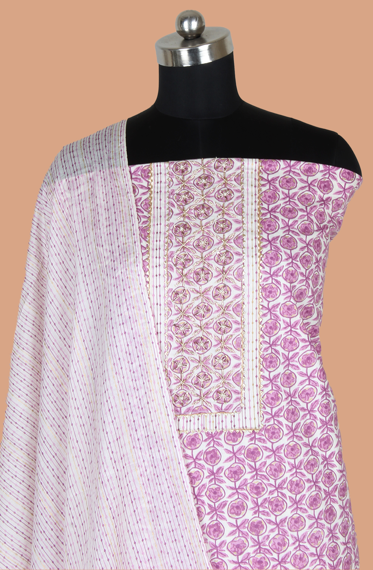 Purple Cotton Printed Unstitched Salwar Dress Material - 983-4994B