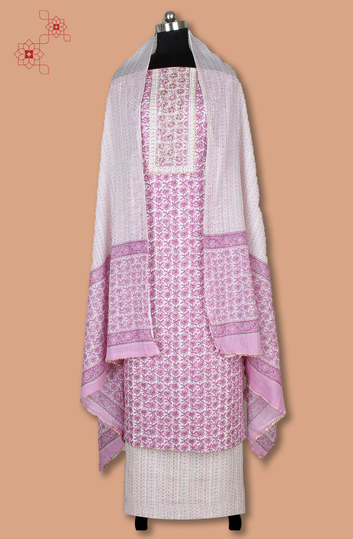 Purple Cotton Printed Unstitched Salwar Dress Material - 983-4994B