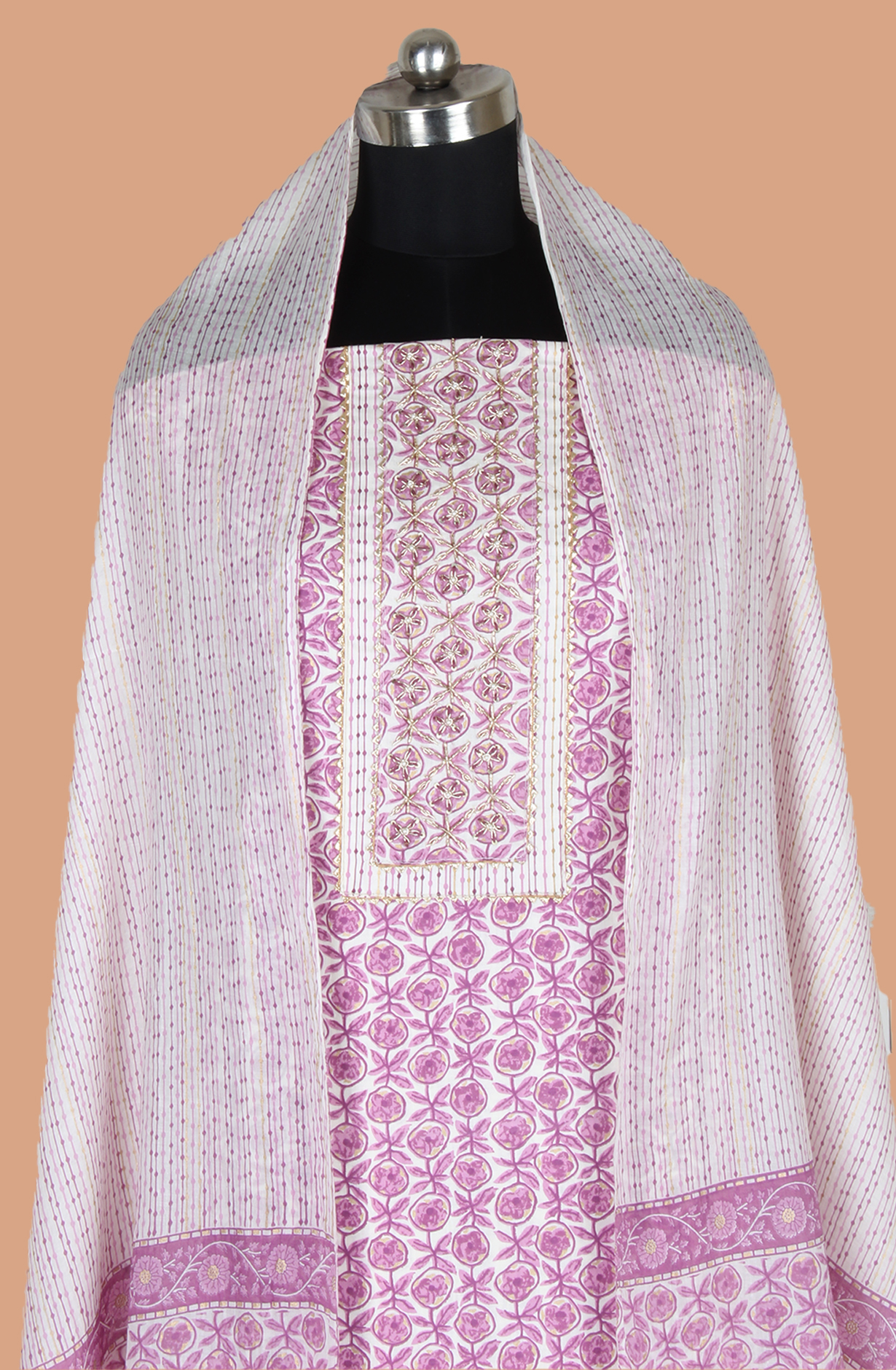 Purple Cotton Printed Unstitched Salwar Dress Material - 983-4994B