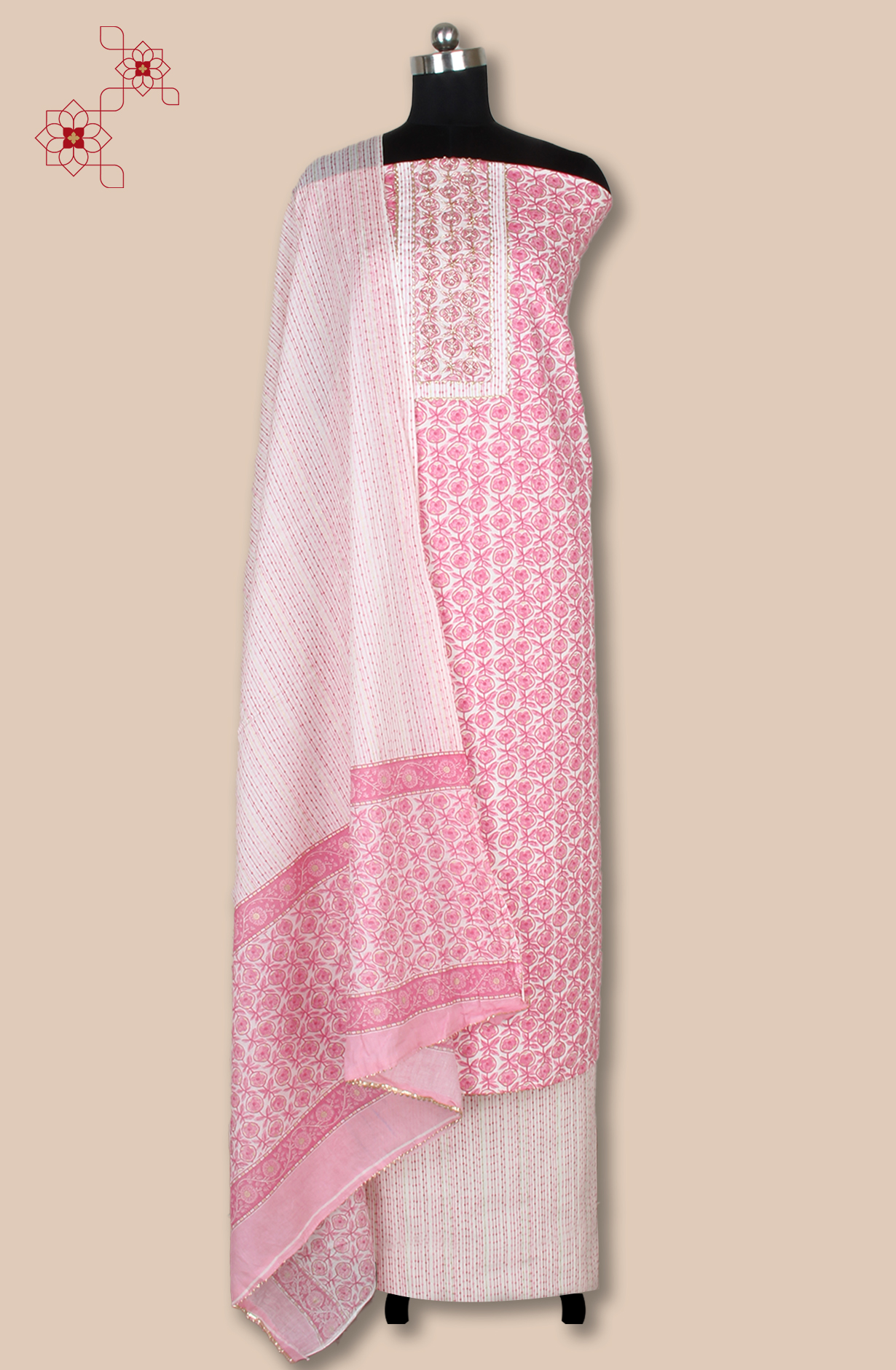 Pink Cotton Printed Unstitched Salwar Dress Material - 983-4994C