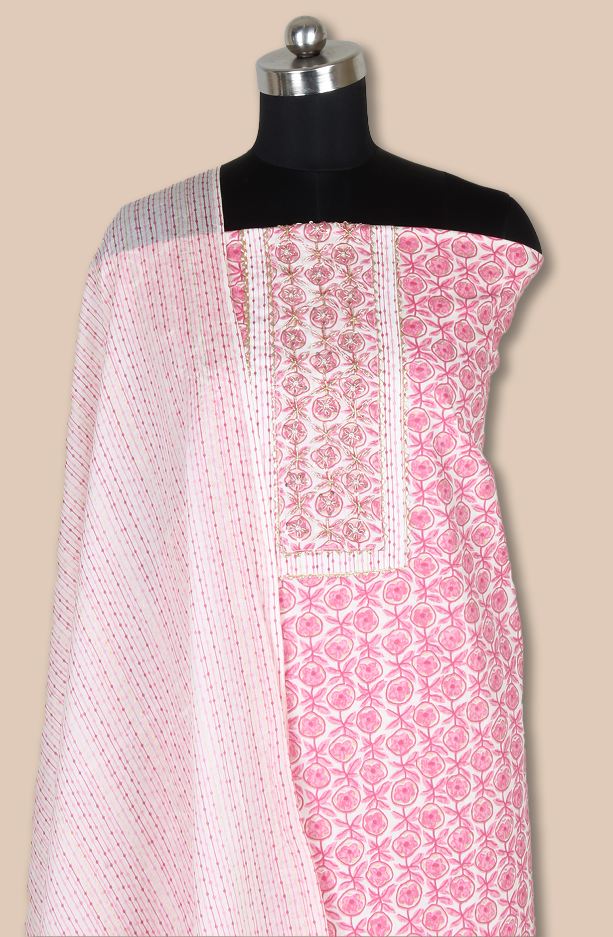 Pink Cotton Printed Unstitched Salwar Dress Material - 983-4994C