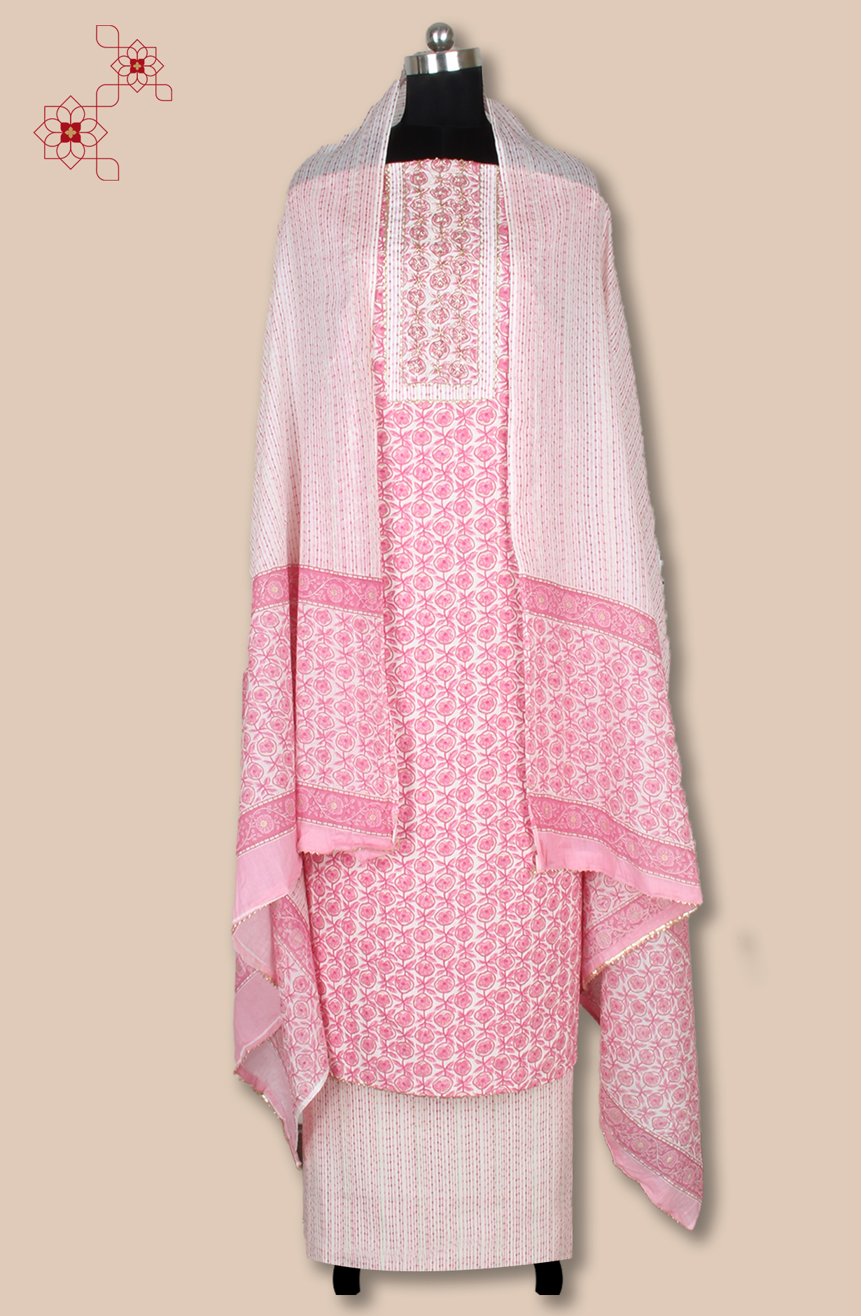 Pink Cotton Printed Unstitched Salwar Dress Material - 983-4994C