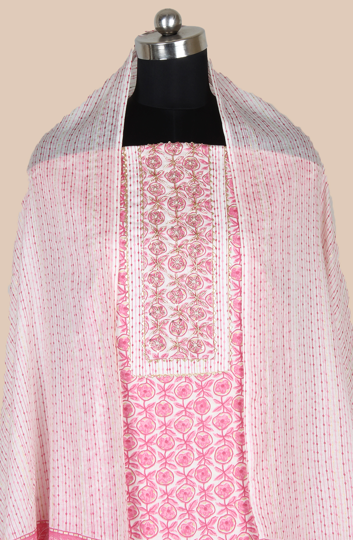 Pink Cotton Printed Unstitched Salwar Dress Material - 983-4994C