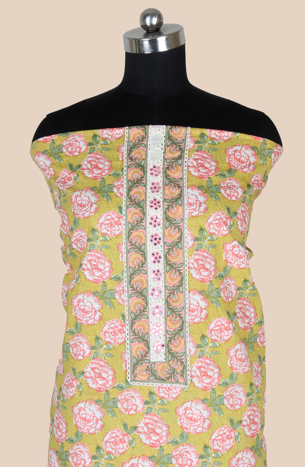 Multicolor Cotton Printed Salwar Suit Fabric with Lace Work - 983-5120