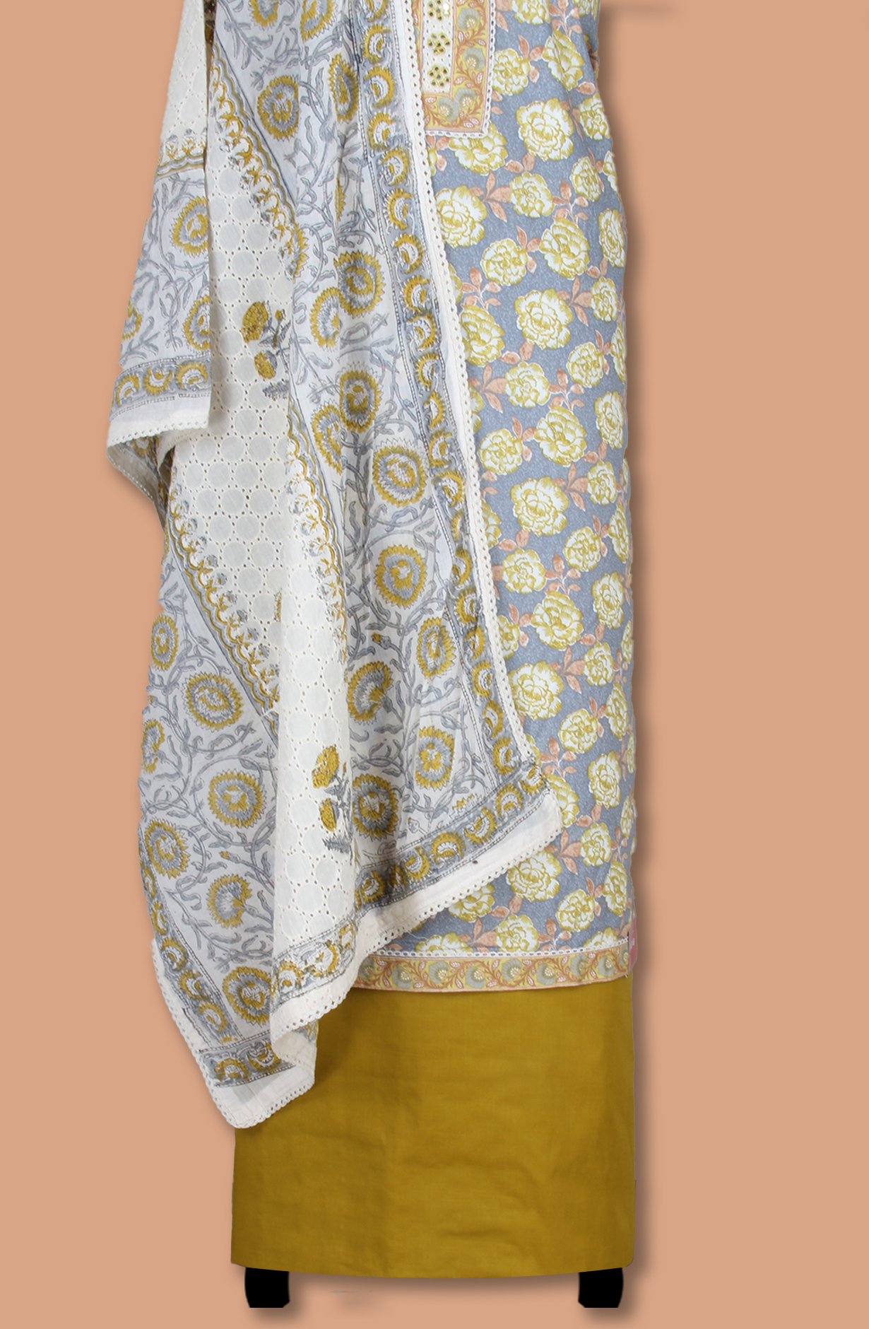 Multicolor Cotton Printed Salwar Suit Fabric with Lace Work - 983-5120B