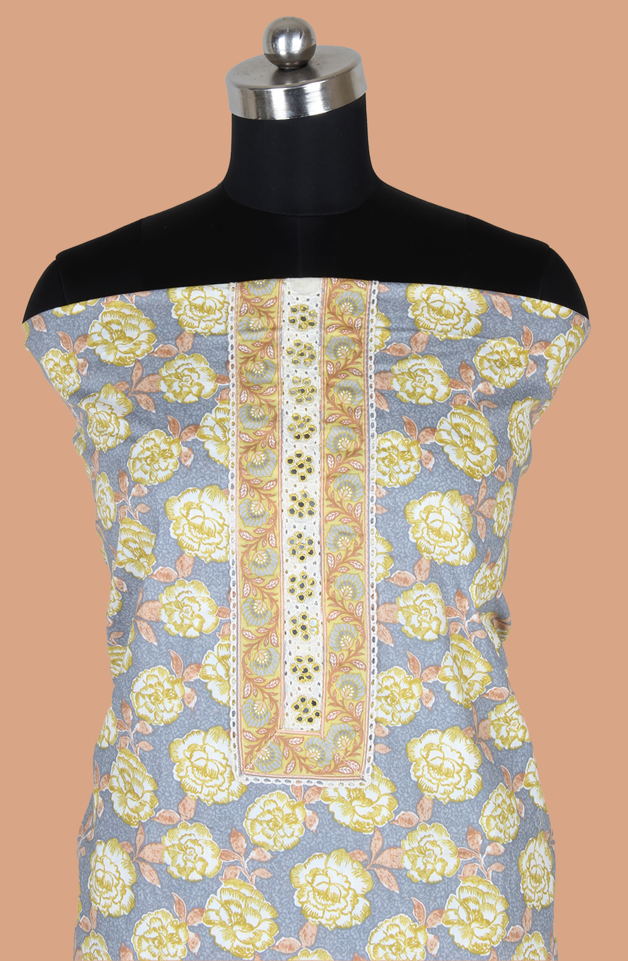 Multicolor Cotton Printed Salwar Suit Fabric with Lace Work - 983-5120B