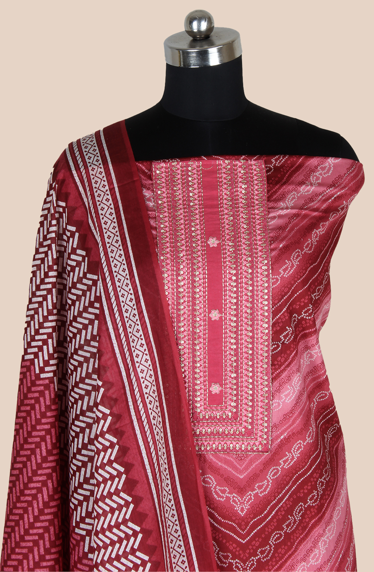 Maroon Cotton Unstitched Printed Salwar Dress Material - 983-5132A