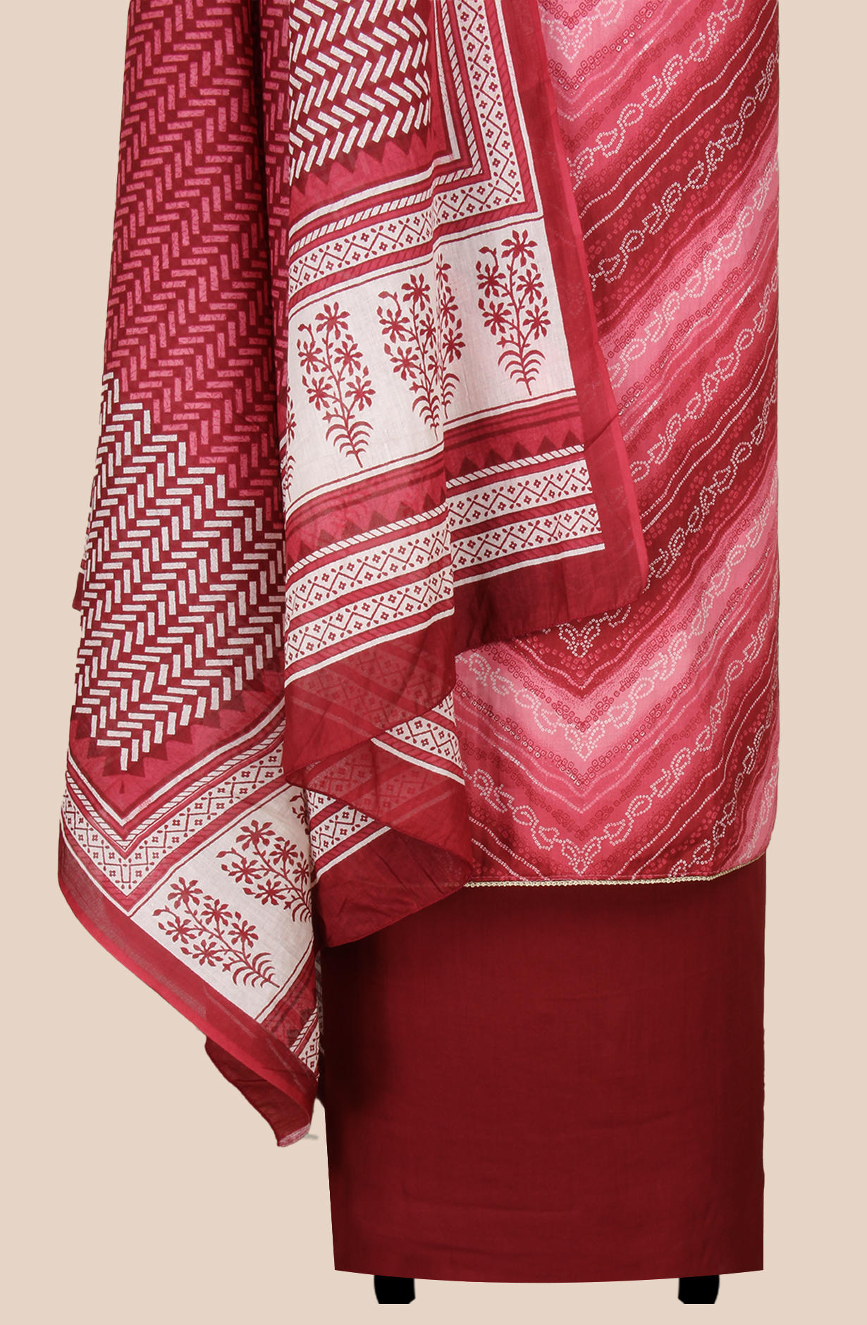 Maroon Cotton Unstitched Printed Salwar Dress Material - 983-5132A