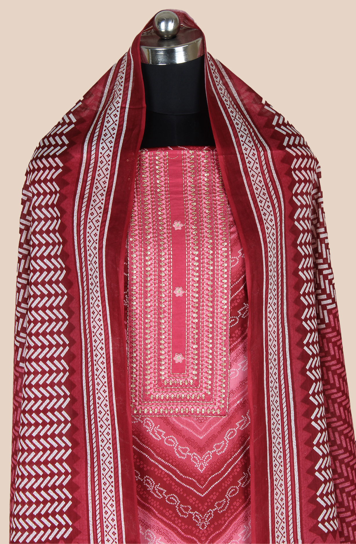 Maroon Cotton Unstitched Printed Salwar Dress Material - 983-5132A