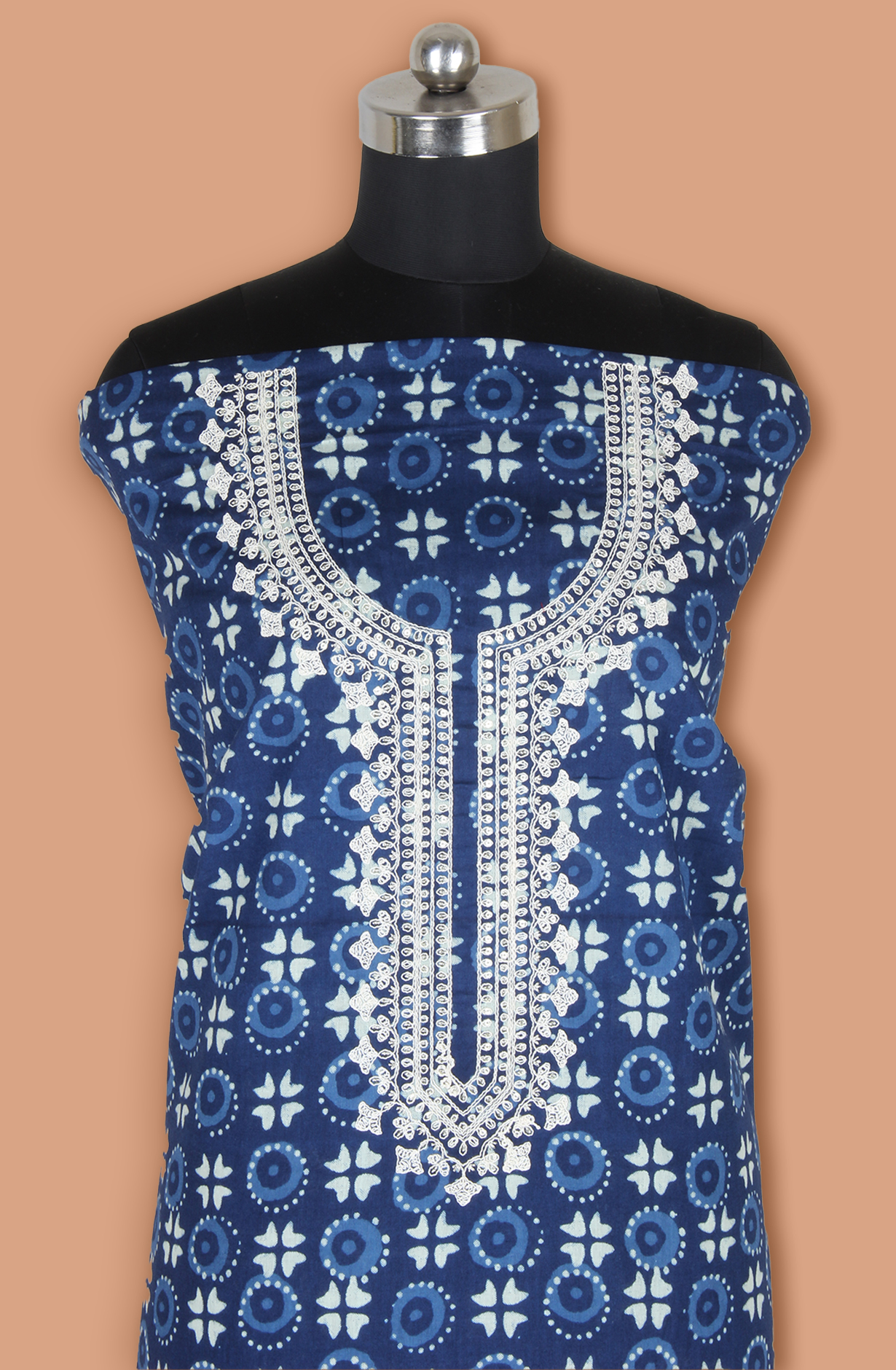 Indigo Blue Cotton Unstitched Printed Salwar Kameez Dupatta - 983-5236-4A