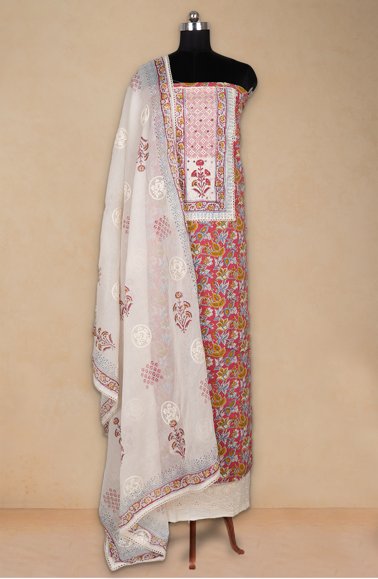 Pink Cotton Printed Suit- Set with Cotton Dupatta - 983-5457-10A