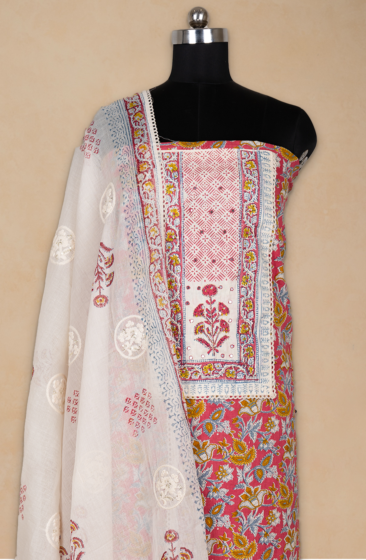 Pink Cotton Printed Suit- Set with Cotton Dupatta - 983-5457-10A