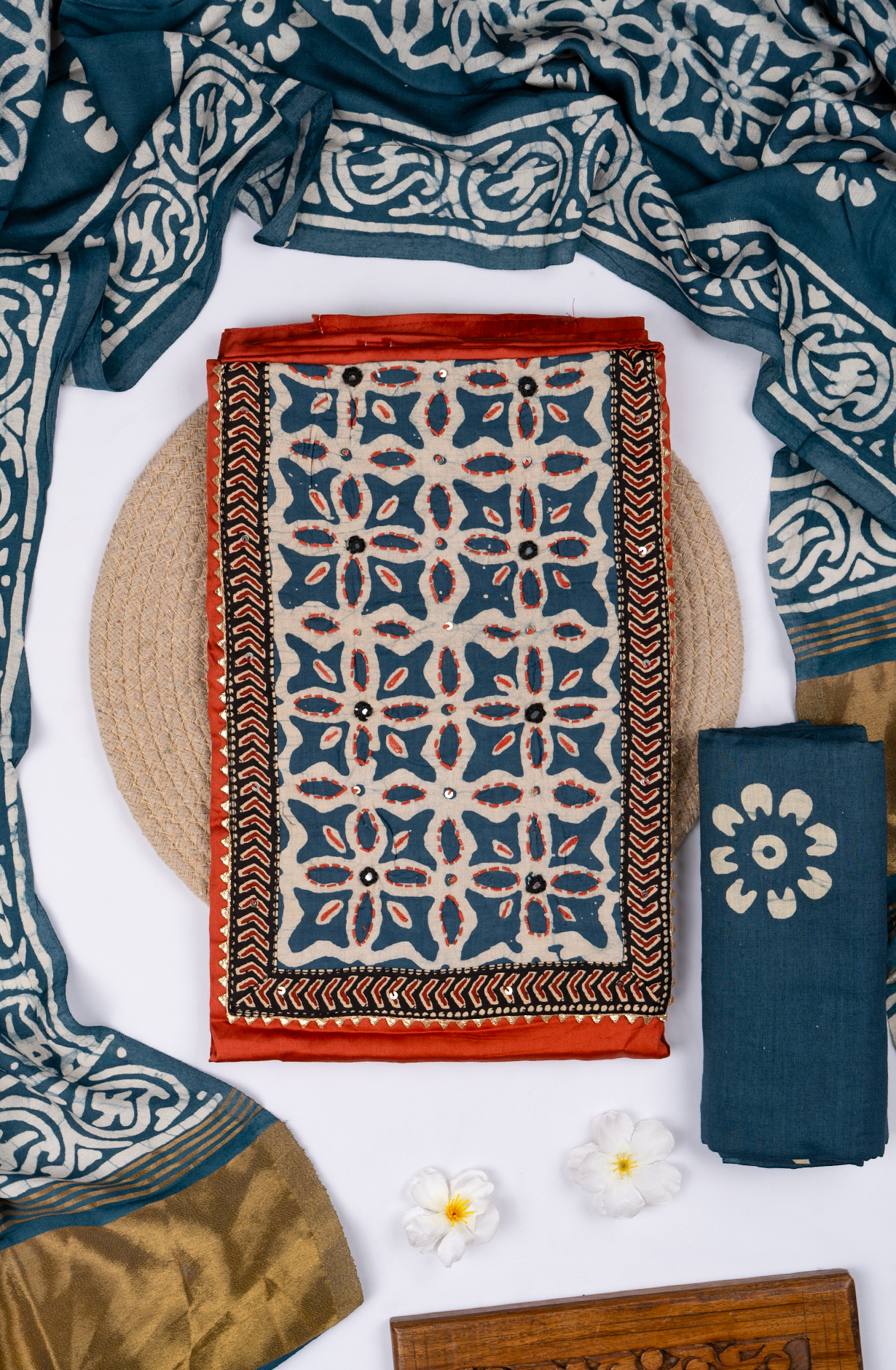 Rust Cotton Printed Suit- Set with Cotton Dupatta - 983-5762-2C