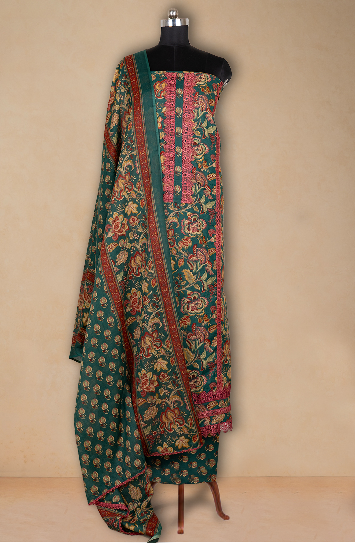 Green Cotton Printed Suit Set with Dupatta - 983-5861-1B