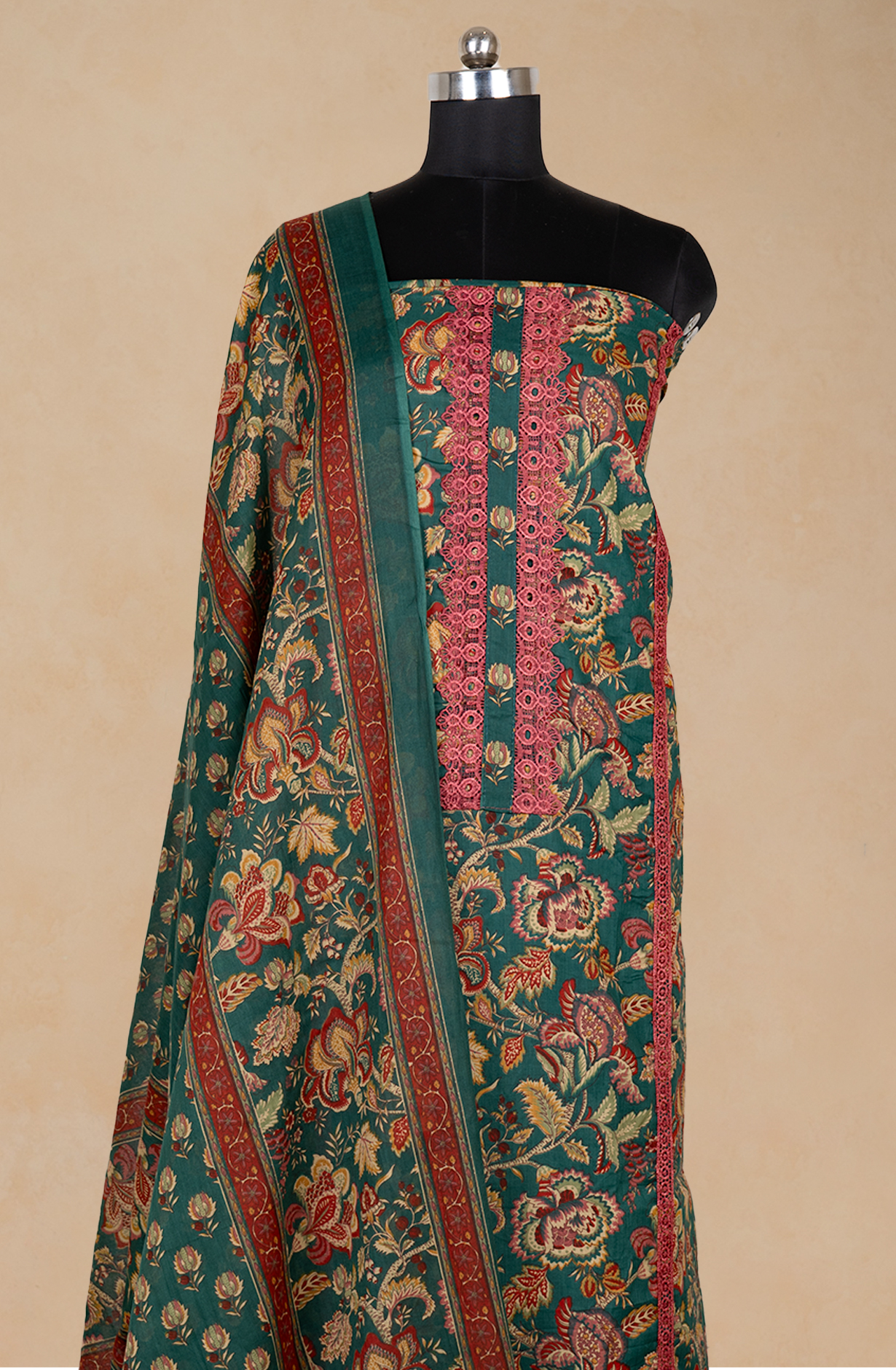 Green Cotton Printed Suit Set with Dupatta - 983-5861-1B
