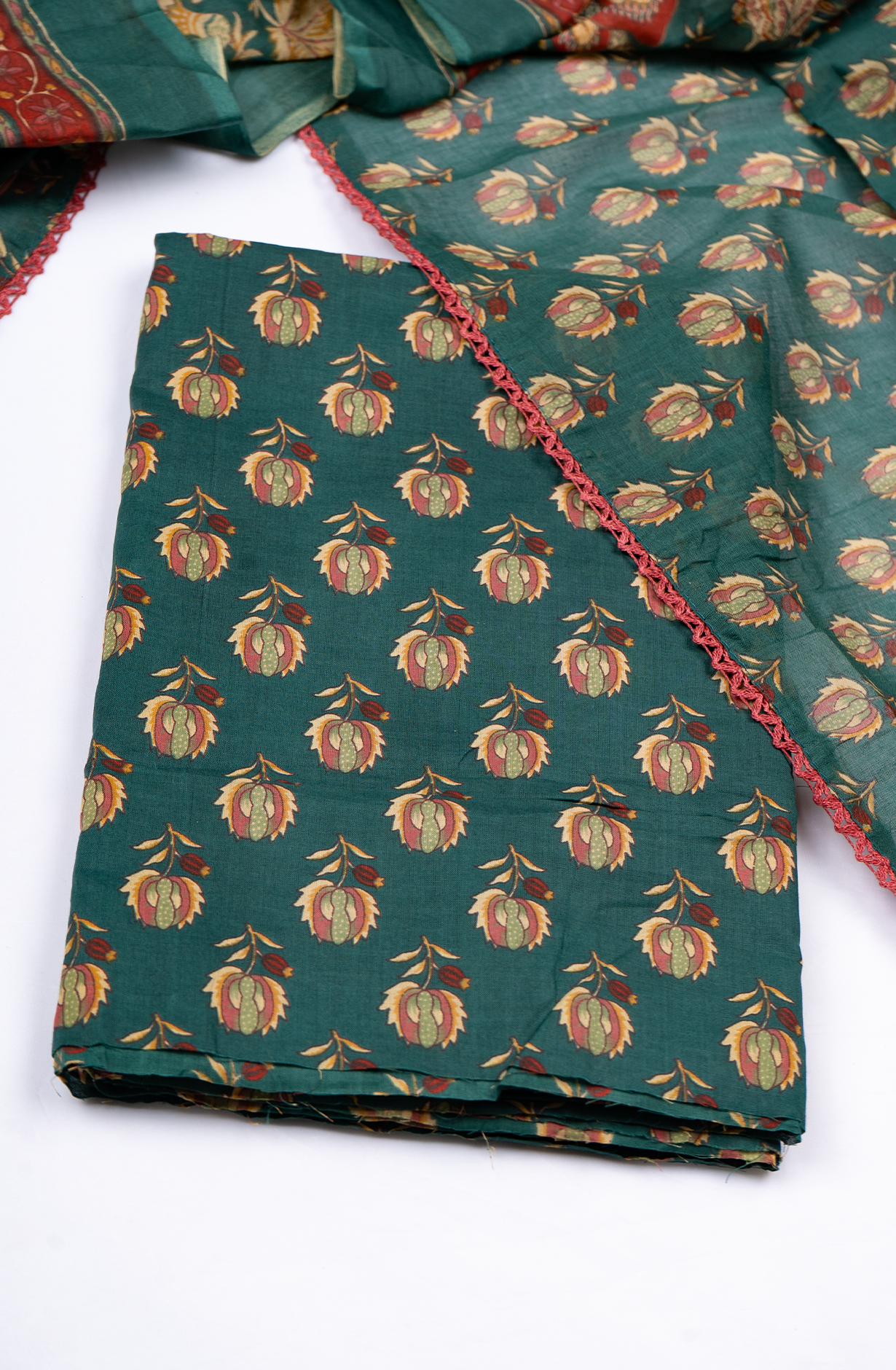 Green Cotton Printed Suit Set with Dupatta - 983-5861-1B